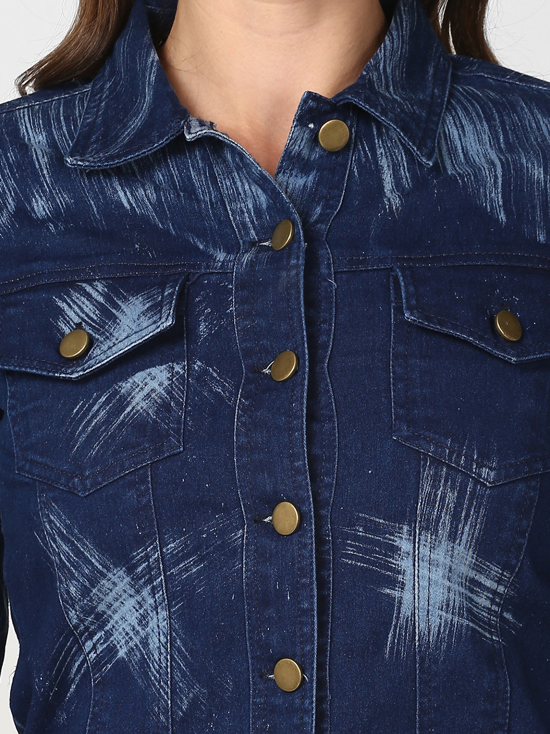 Women's Blue Denim Jacket with Washed effect