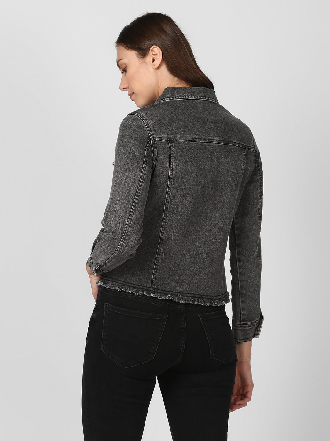 Women's Black Denim Distressed Jacket