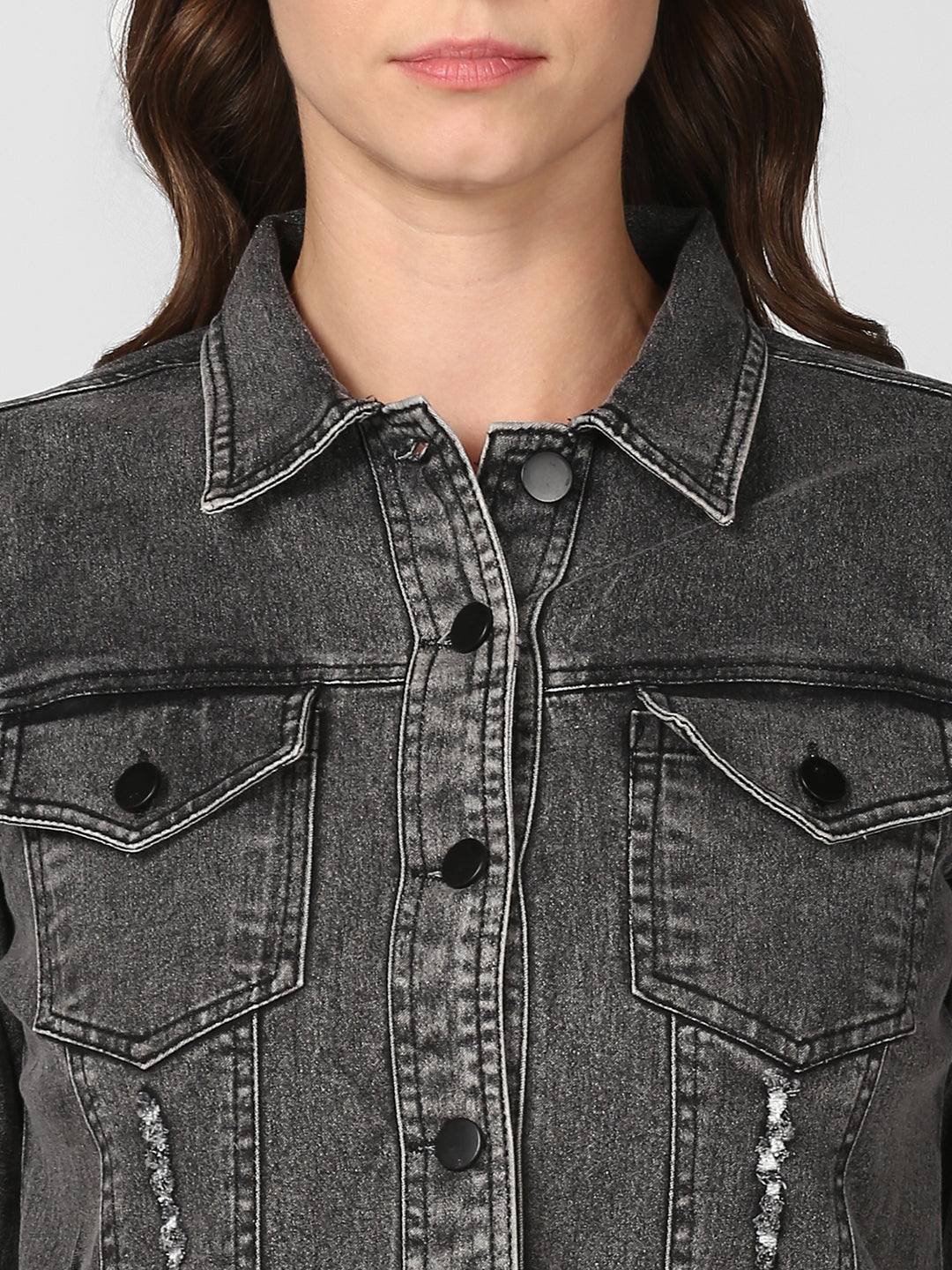 Women's Black Denim Distressed Jacket