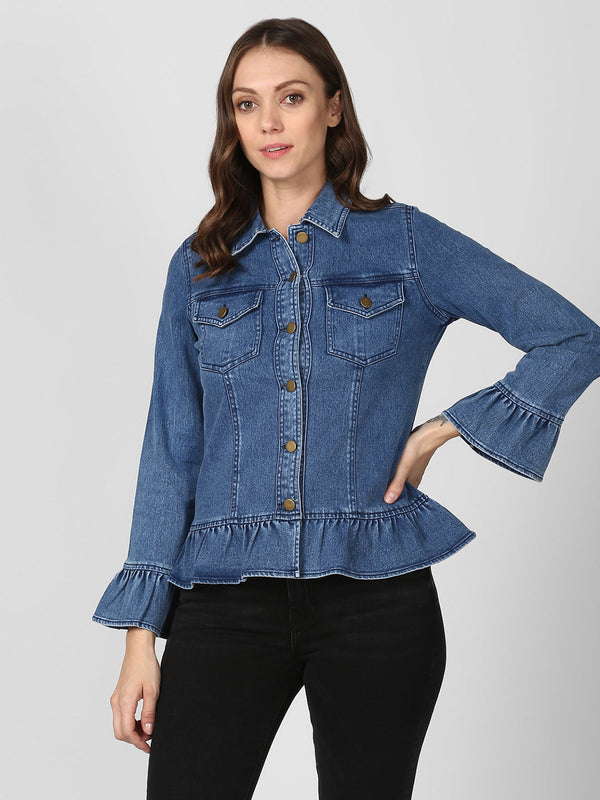 Women's Blue Denim Peplum Style Jacket