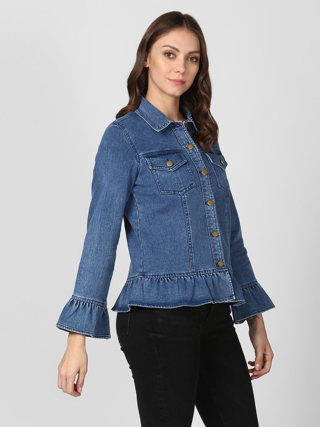Women's Blue Denim Peplum Style Jacket
