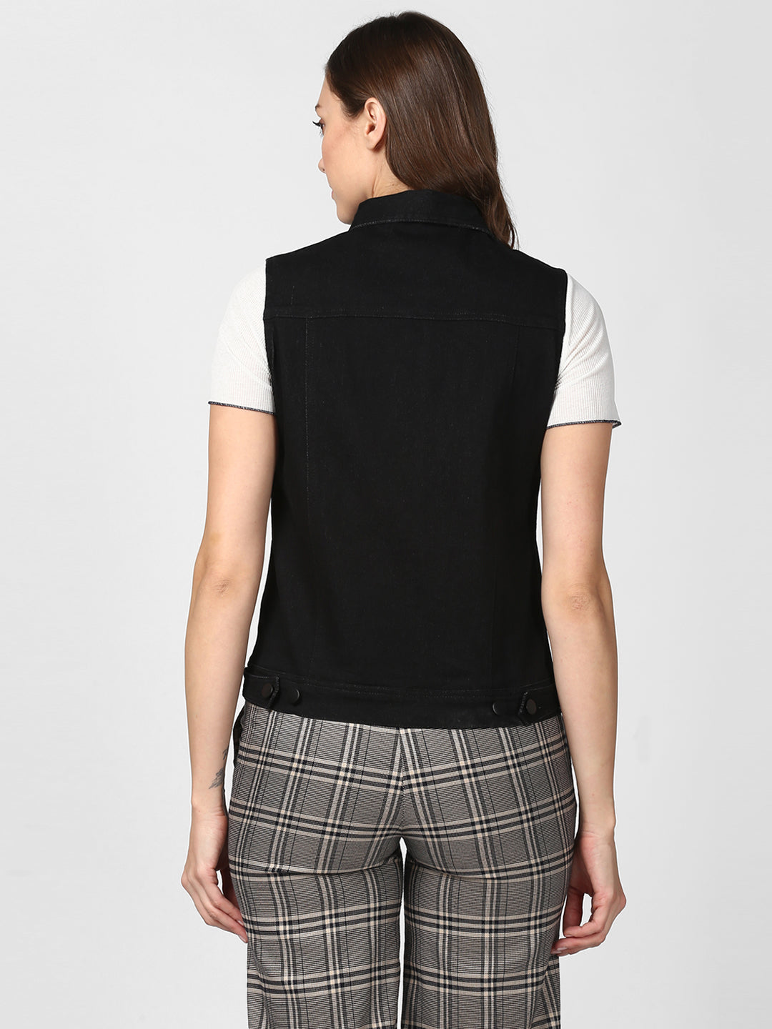 Women's Solid Black Denim Sleeveless Jacket