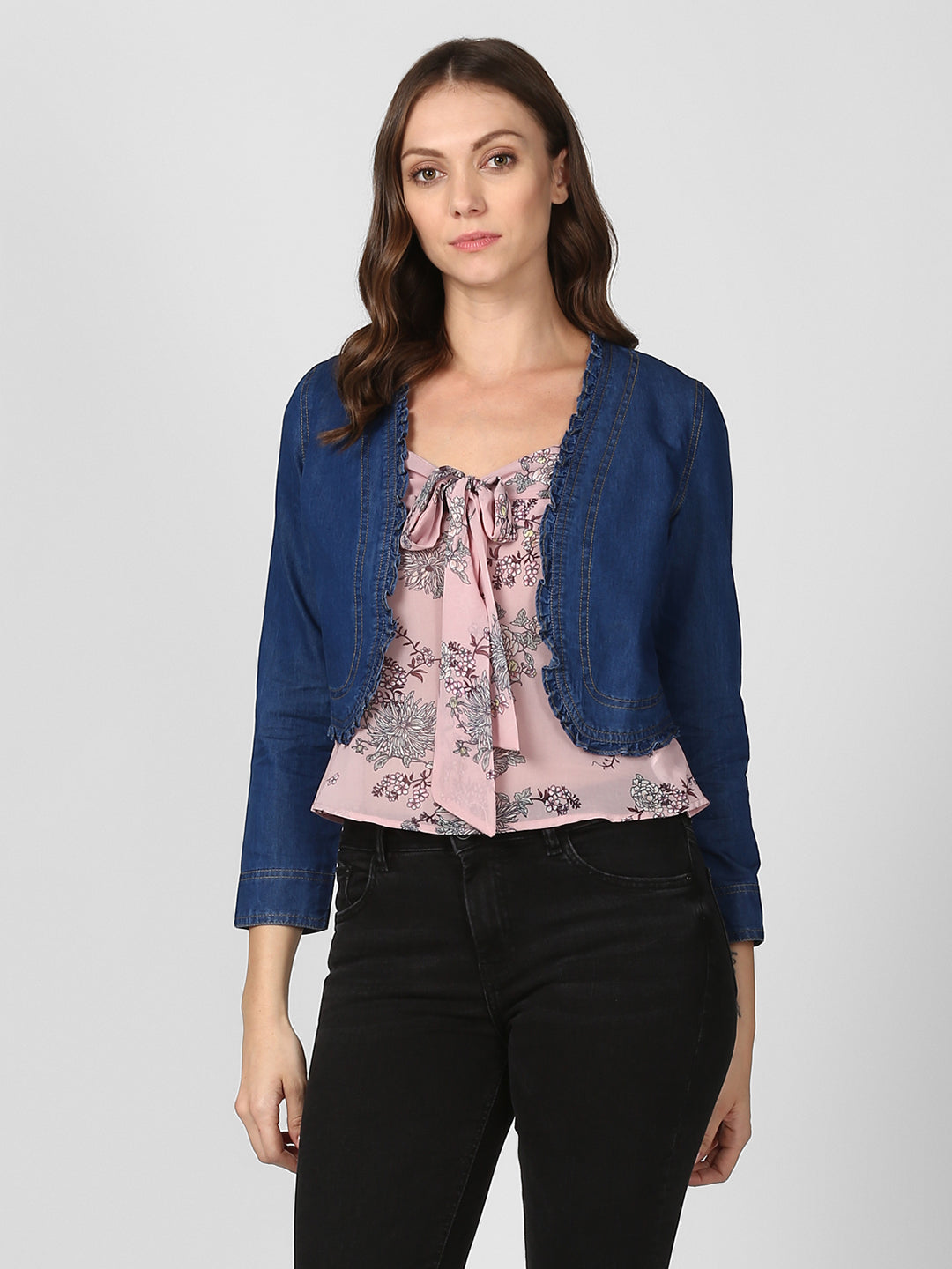 Women's Navy Blue Denim Short Shrug