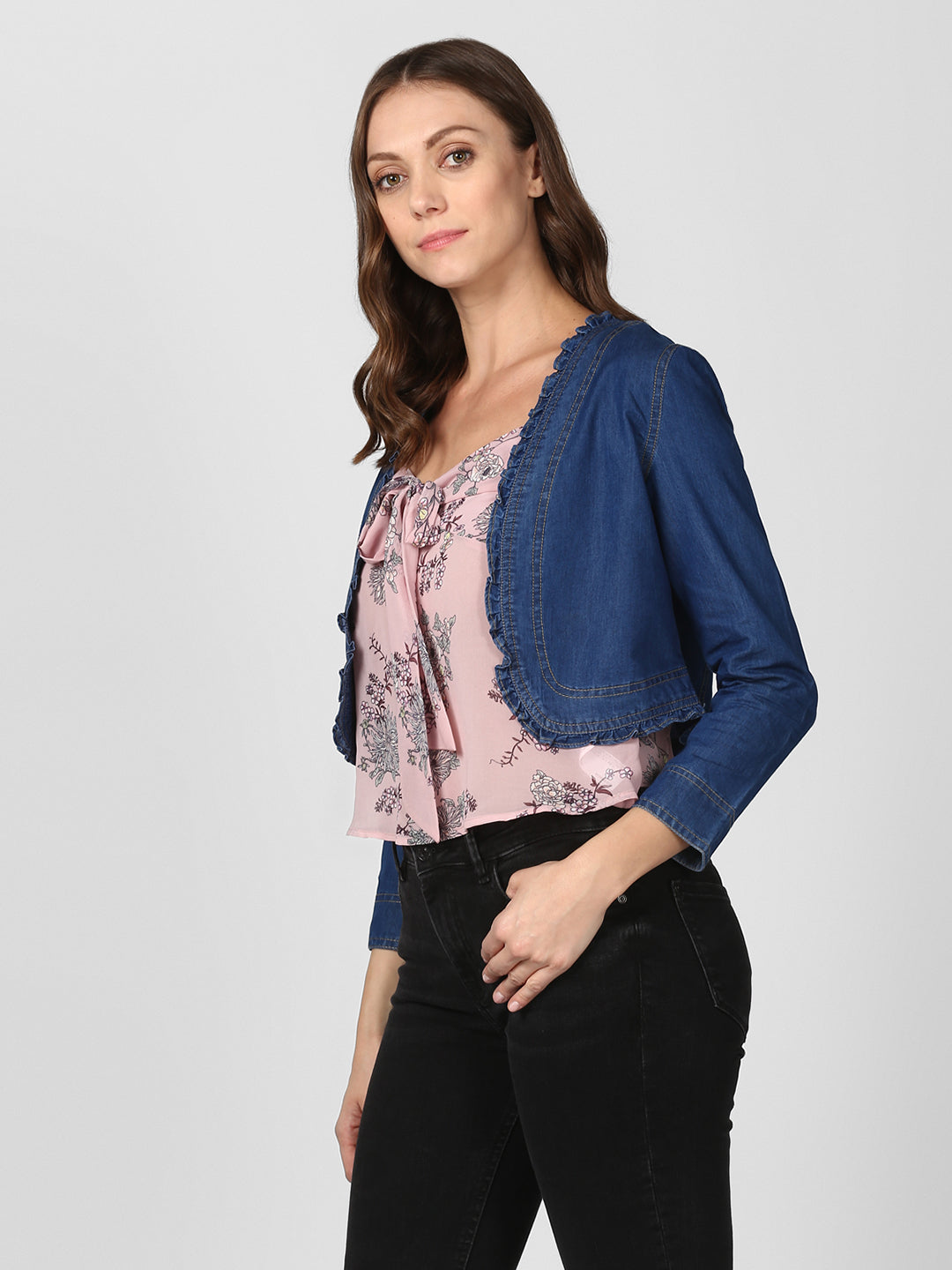 Women's Navy Blue Denim Short Shrug