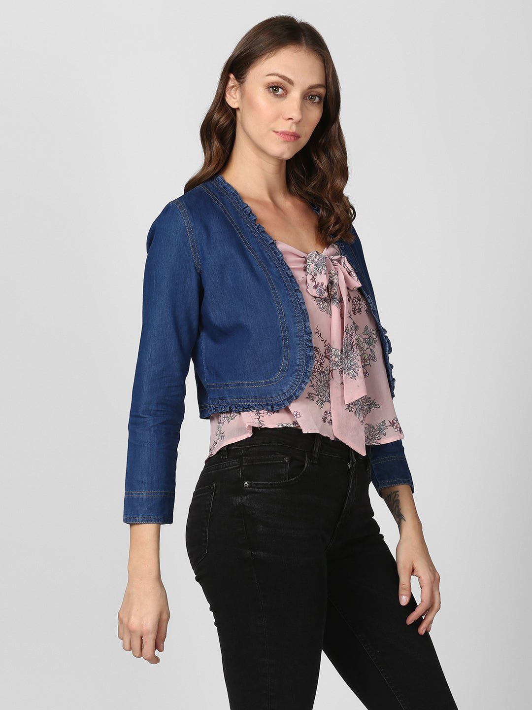 Women's Navy Blue Denim Short Shrug