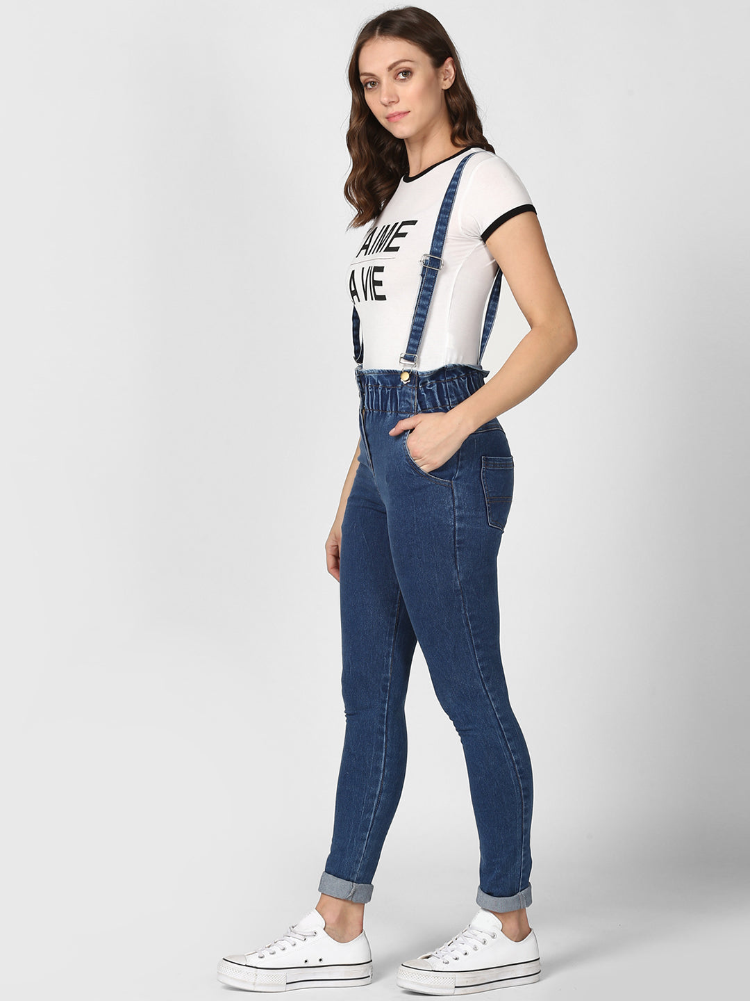 Women's Denim Pants with Pinafore straps