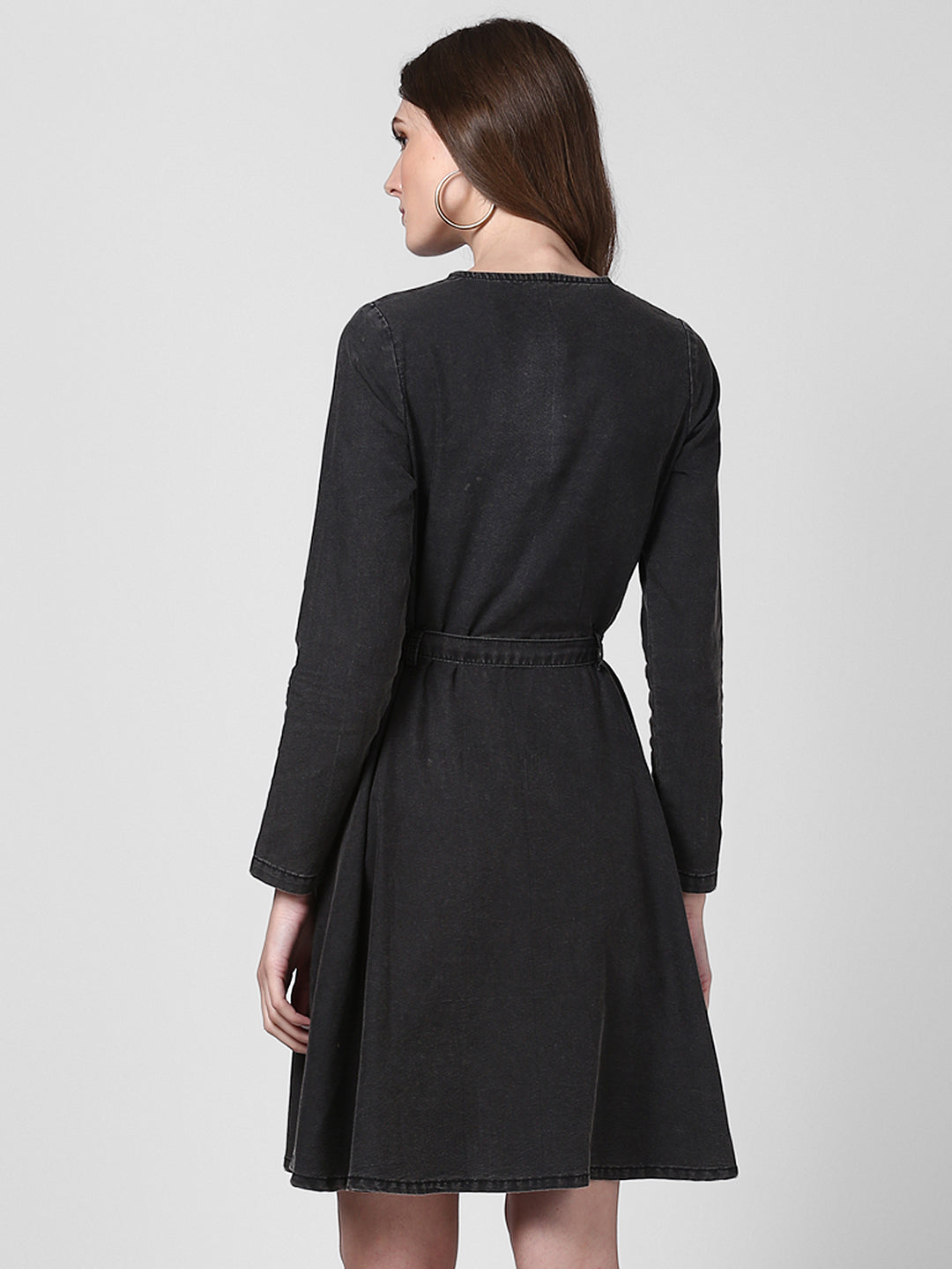 Women's Black Denim Dress with Shoulder Placket detail