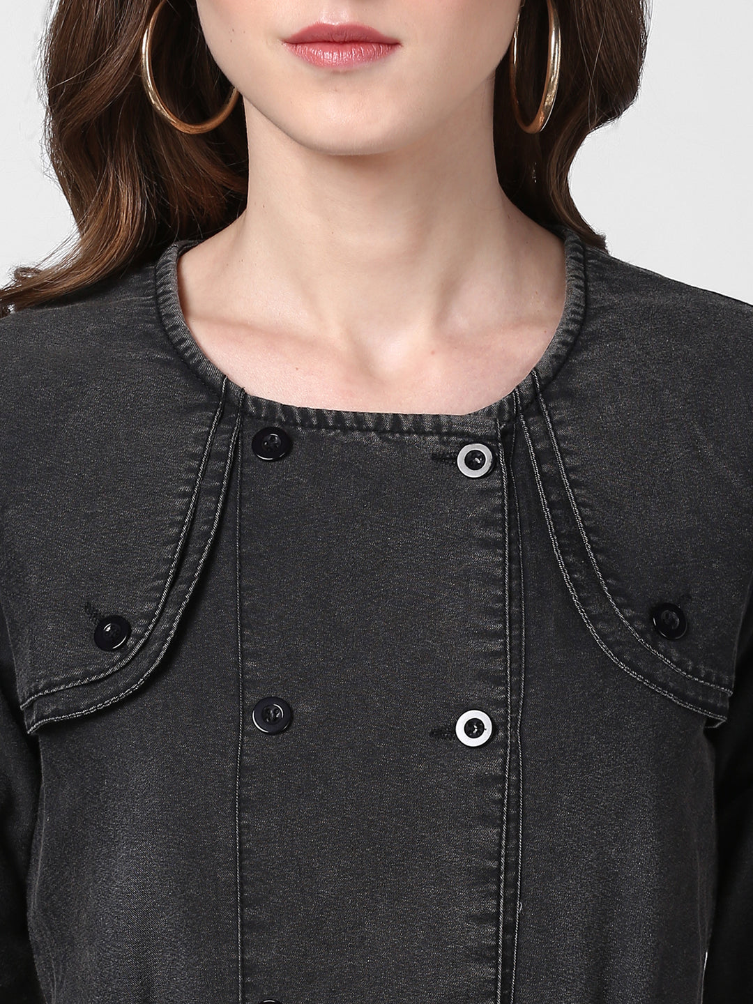 Women's Black Denim Dress with Shoulder Placket detail