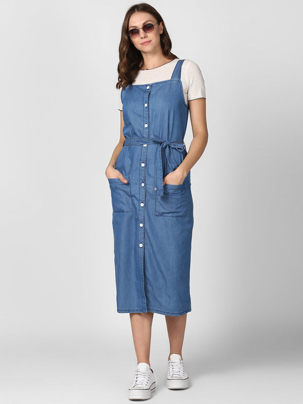 Women's Light Blue Denim Dress with Straps (inner not included)