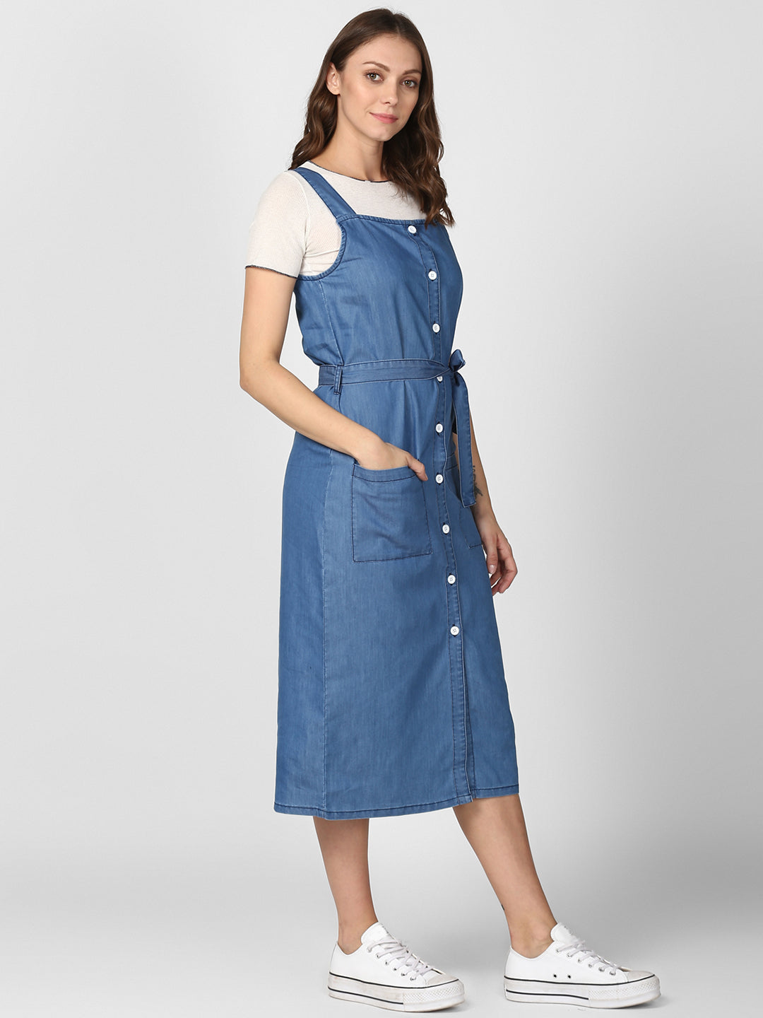Women's Light Blue Denim Dress with Straps (inner not included