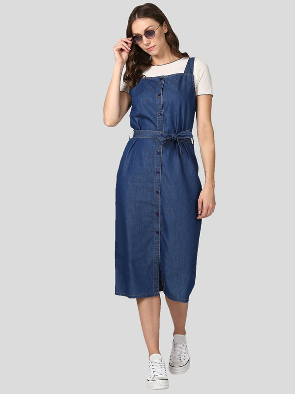 Women's Navy Blue Denim Dress with Straps (inner not included)