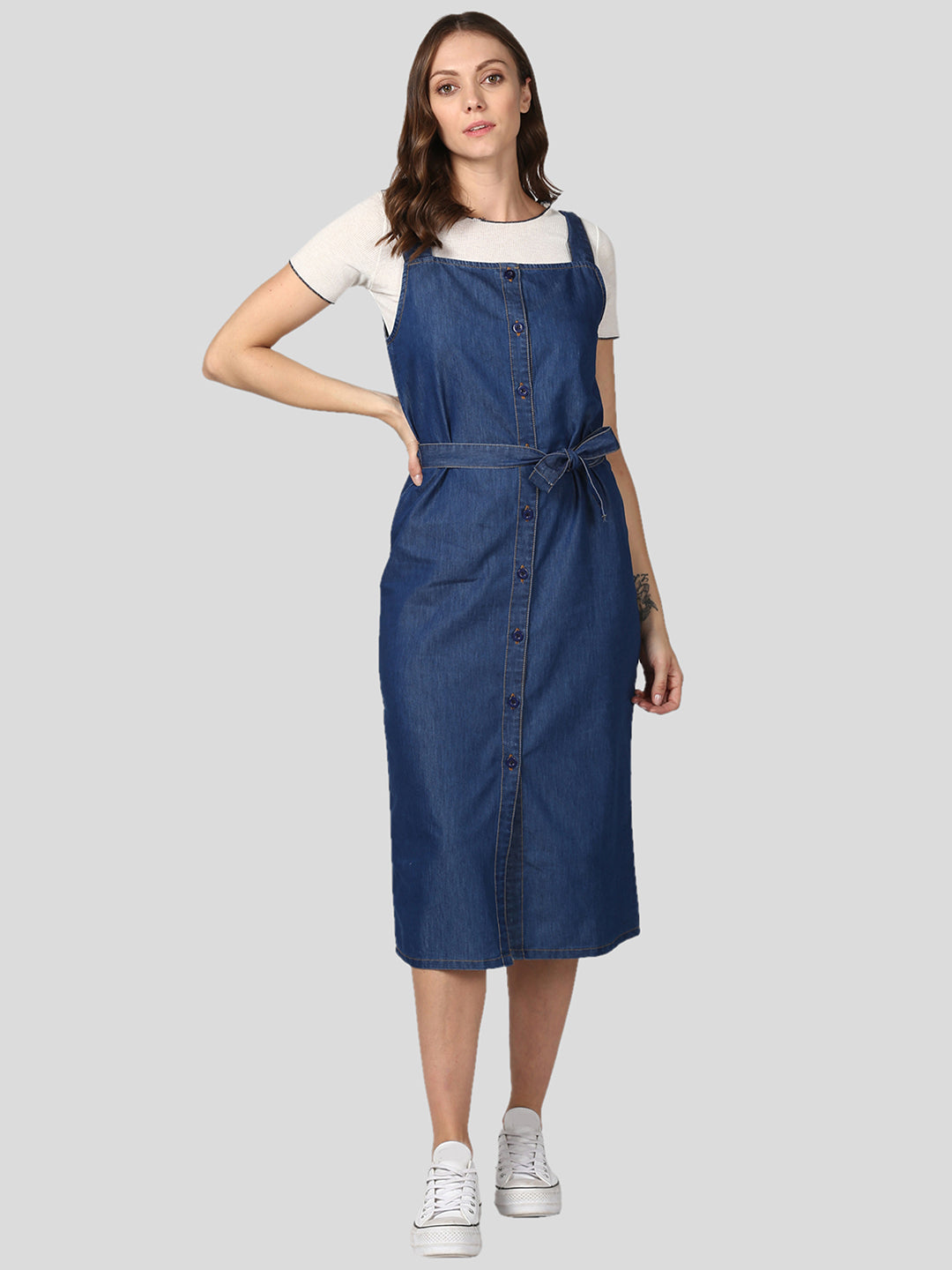 Women's Navy Blue Denim Dress with Straps (inner not included)