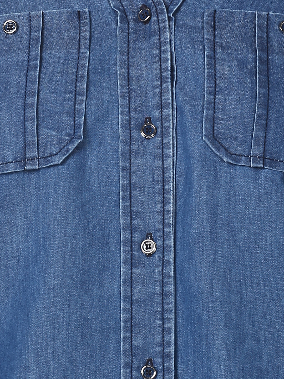 Women's Blue Denim Top cum shirt with striped pocket detail