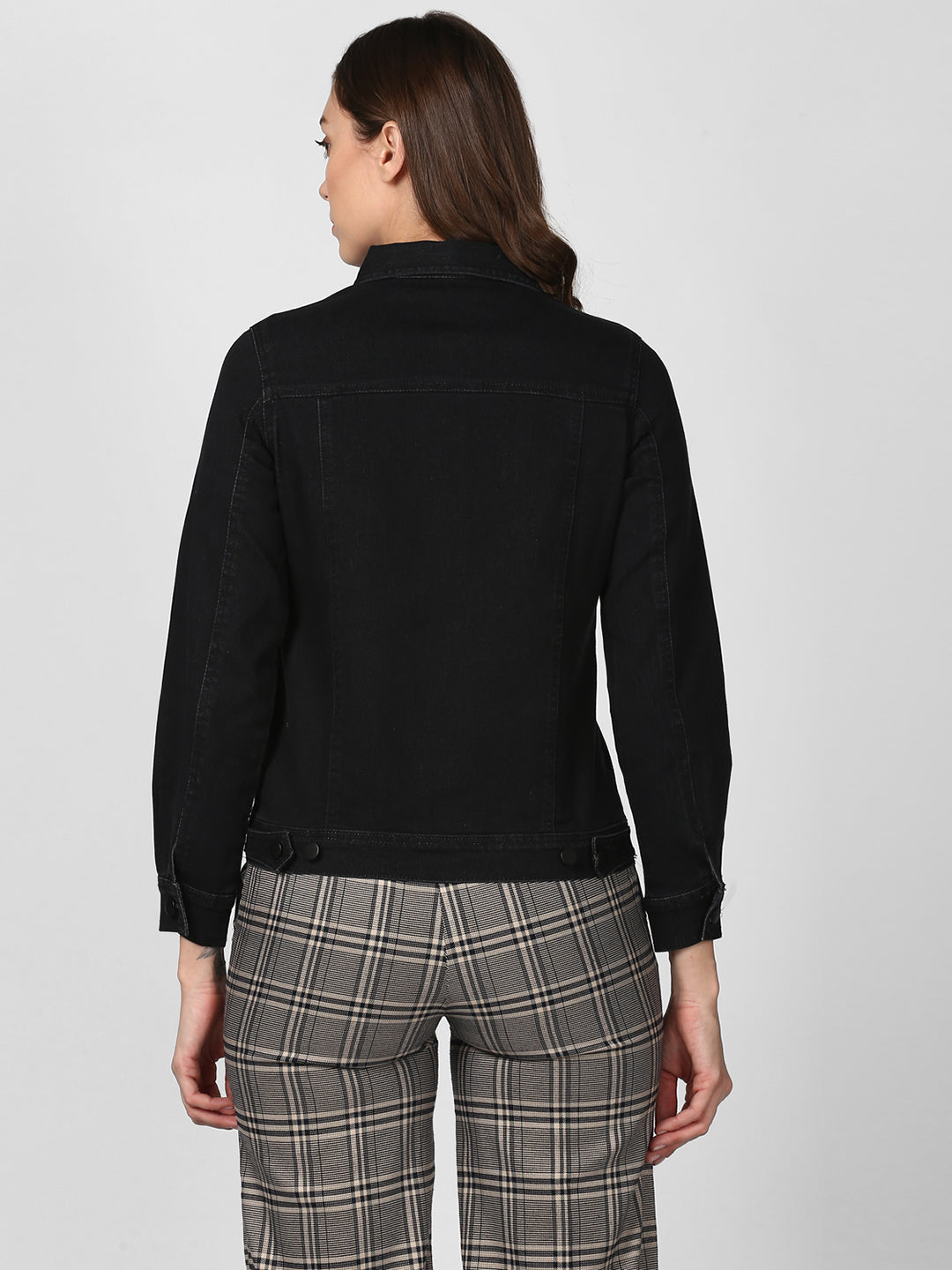 Women's Solid Black Denim Jacket