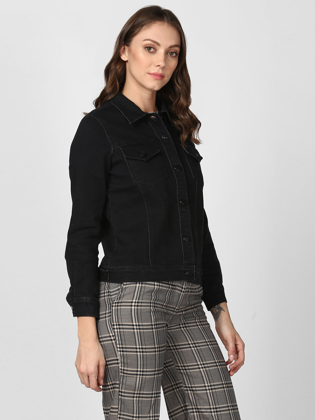 Women's Solid Black Denim Jacket