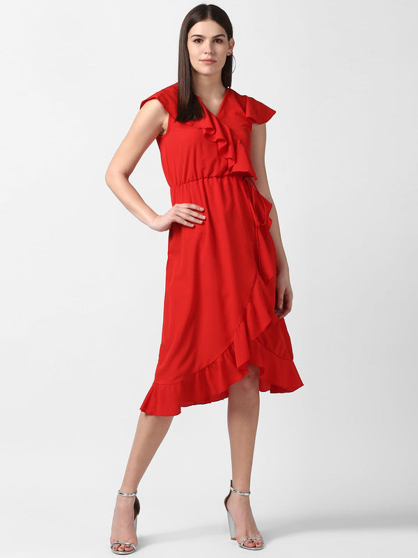 Women's Red Front Ruffle Dress