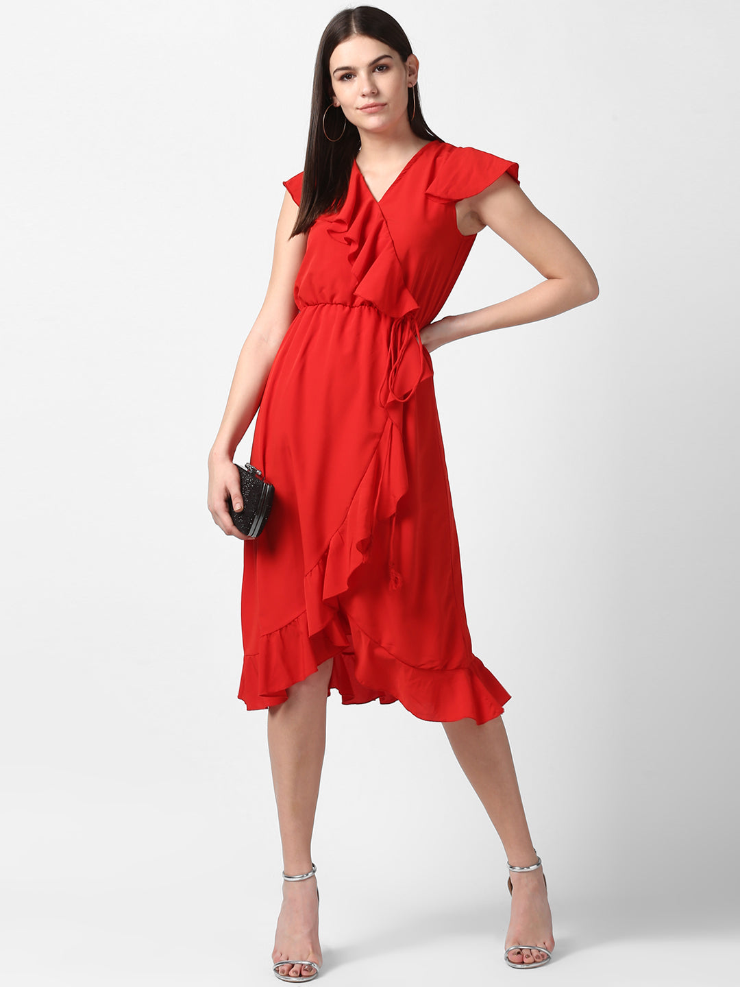 Women's Red Front Ruffle Dress