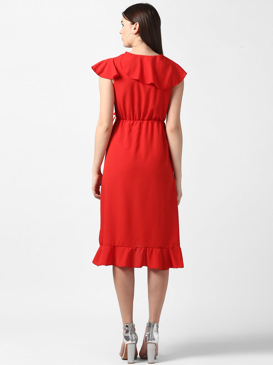 Women's Red Front Ruffle Dress – Stylestone