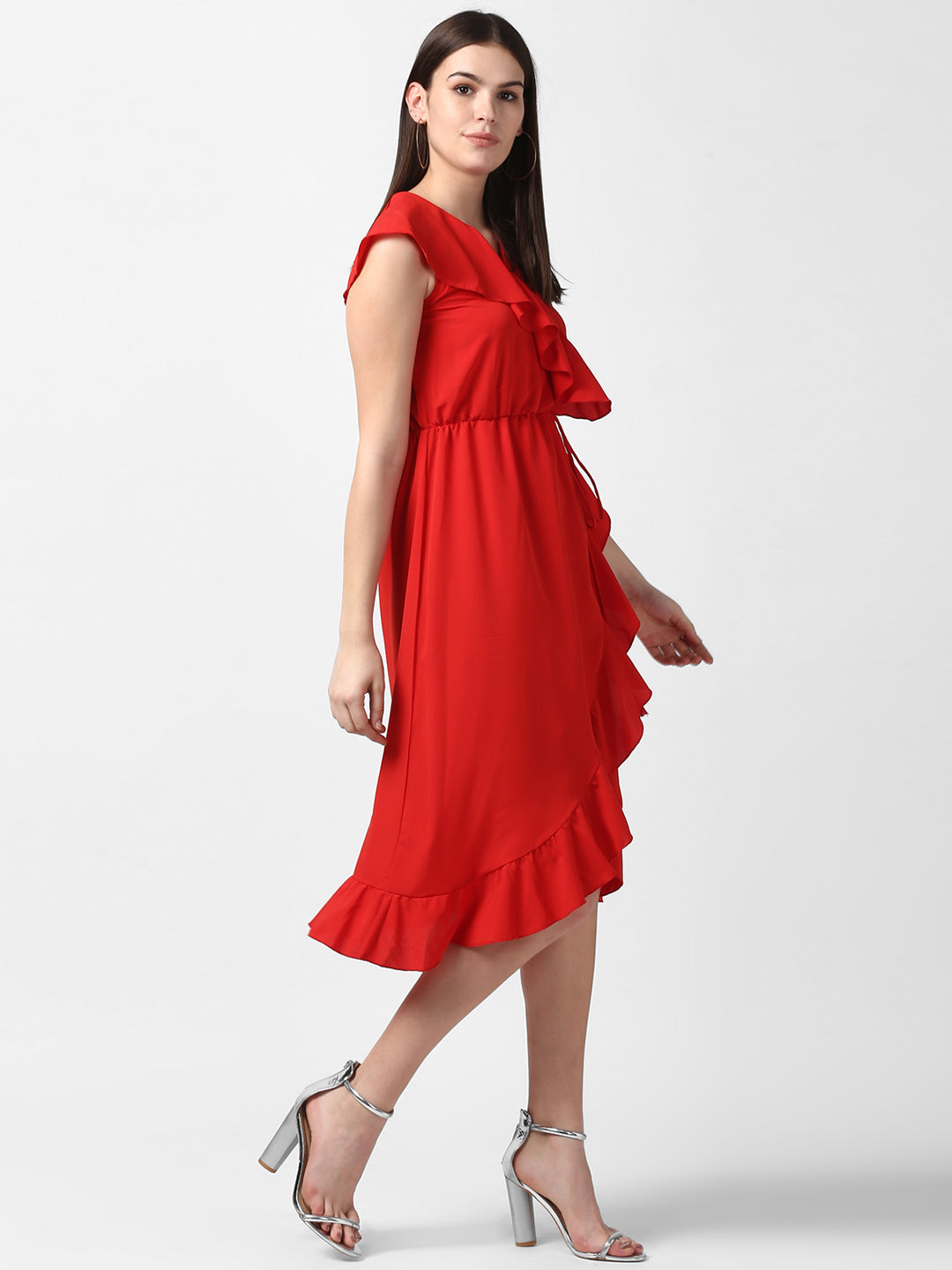 Women's Red Front Ruffle Dress