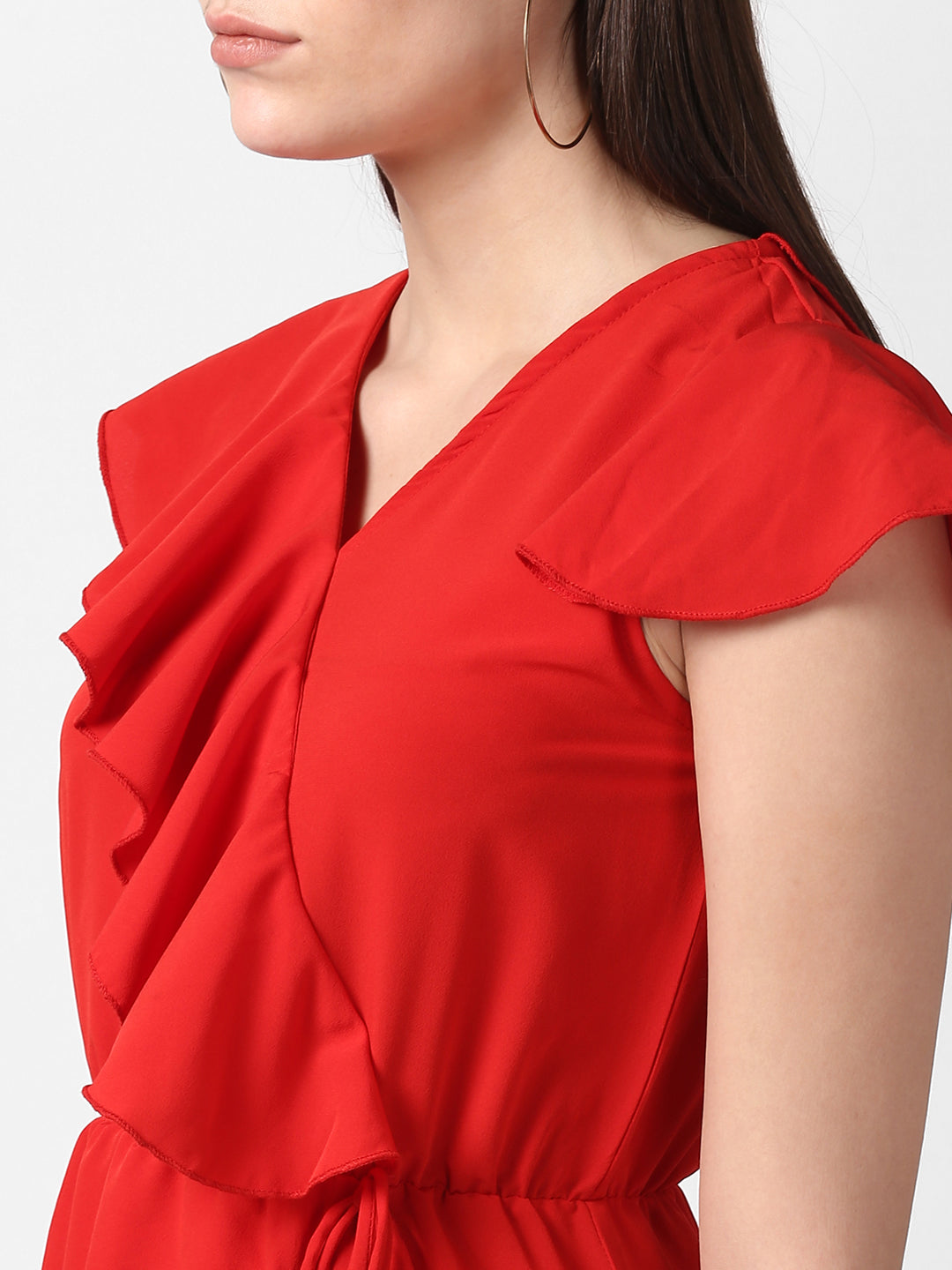 Women's Red Front Ruffle Dress