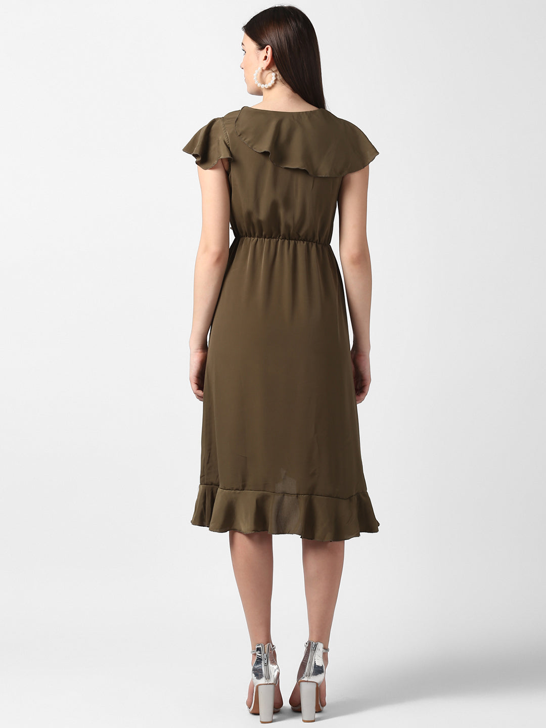 Women's Olive Front Ruffle Dress