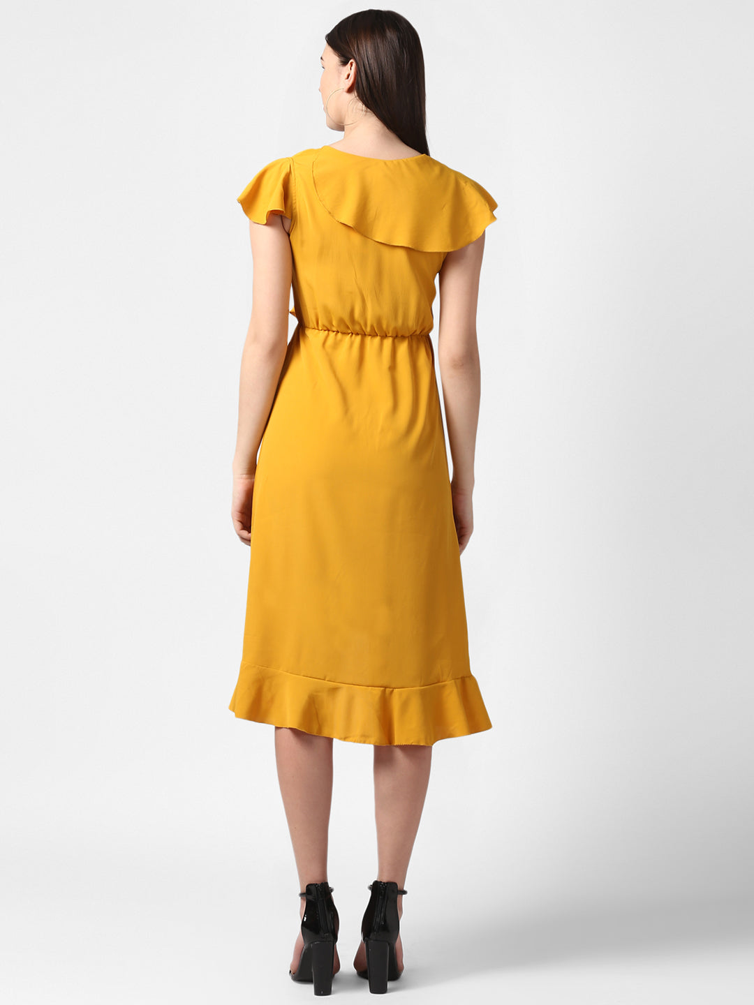 Women's Yellow Front Ruffle Dress