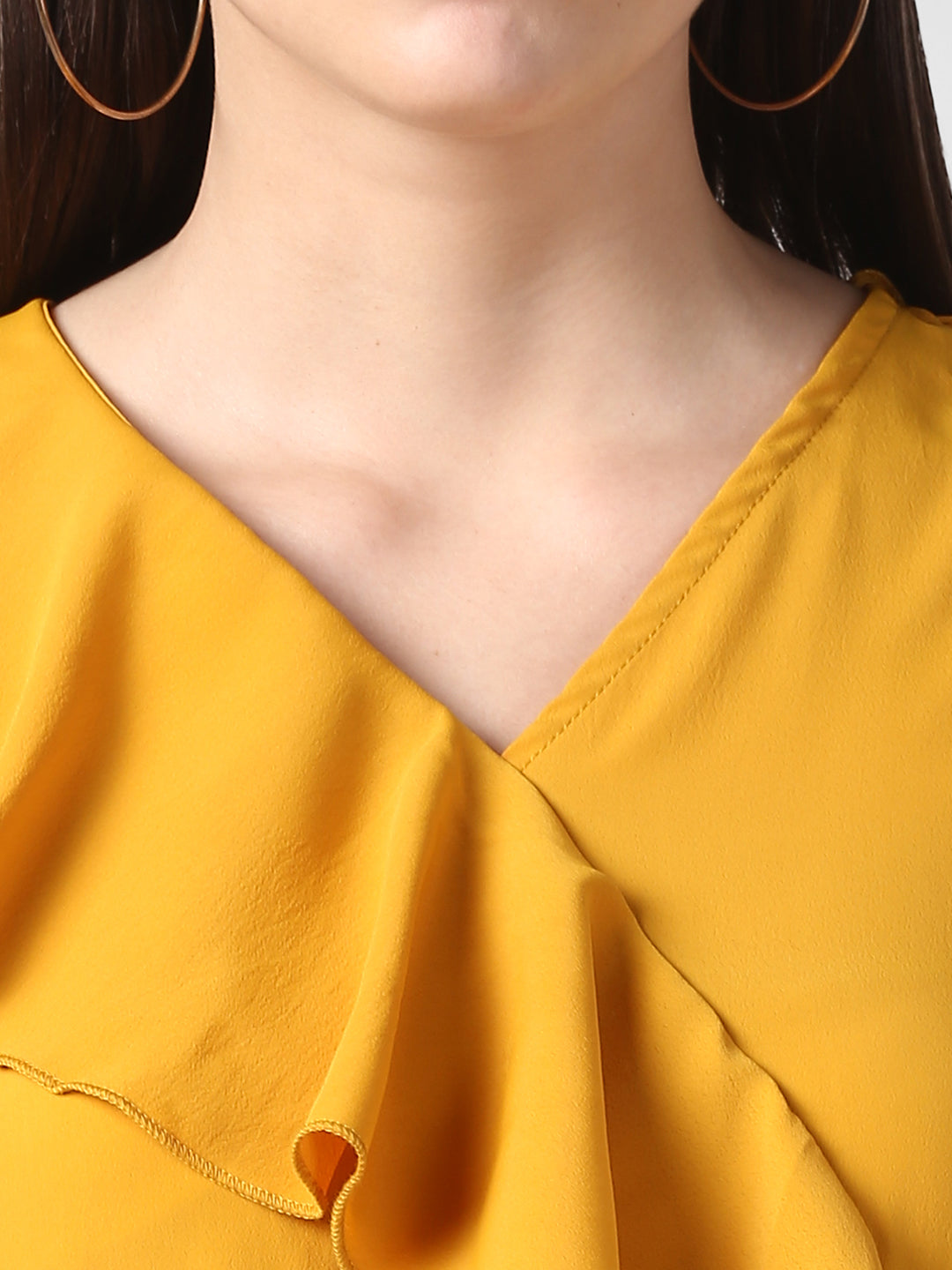 Women's Yellow Front Ruffle Dress