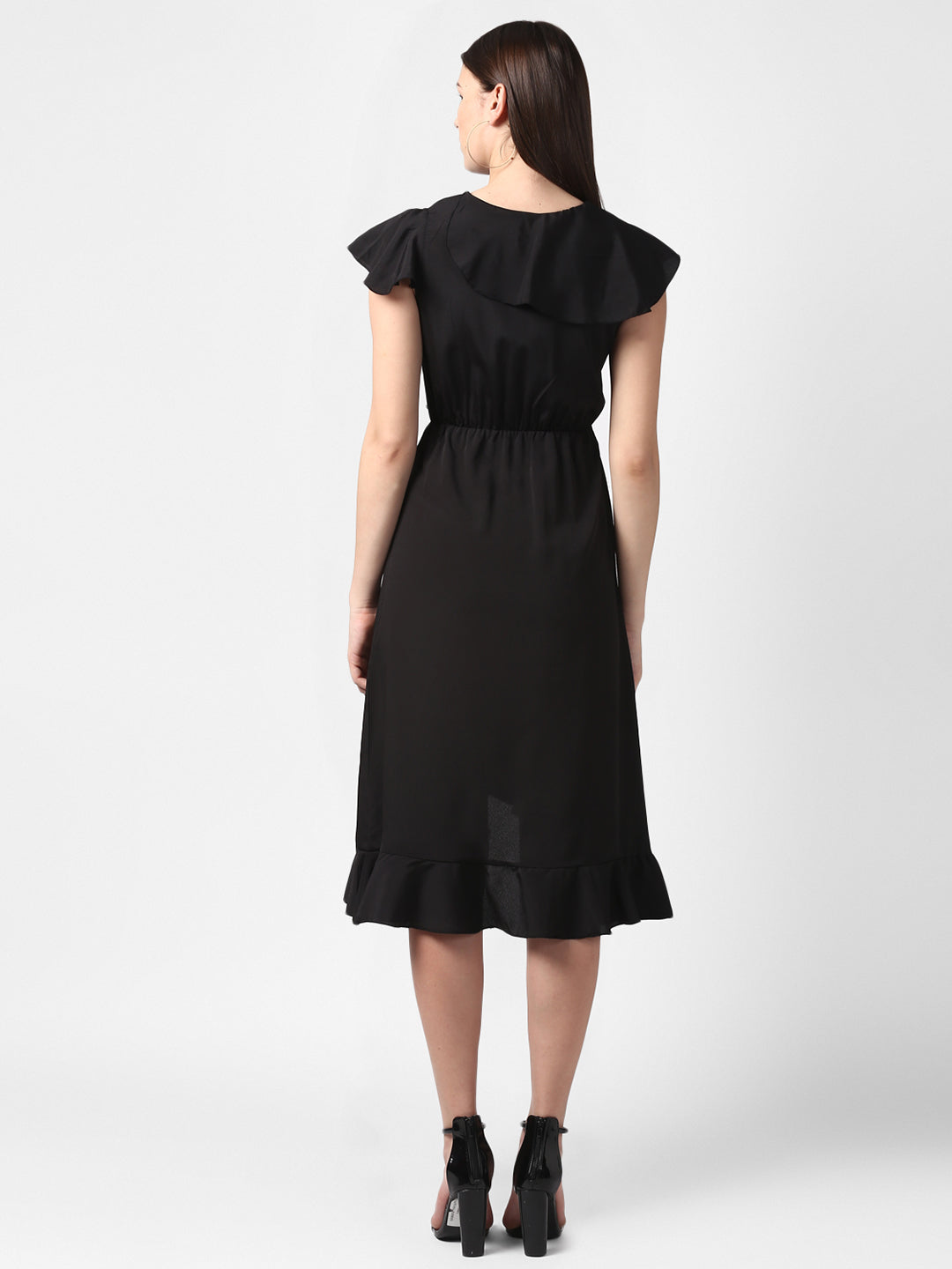 Women's Black Front Ruffle Dress