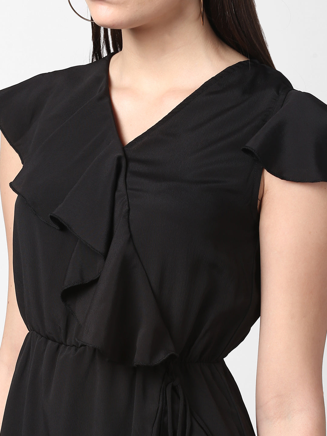 Women's Black Front Ruffle Dress