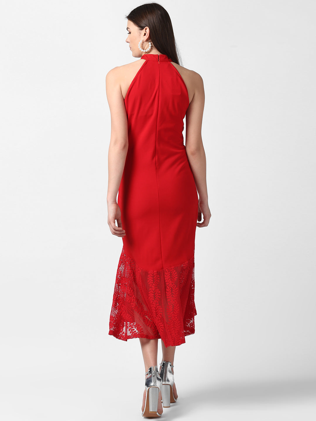 Women's Red Asymmetrical Lace Dress