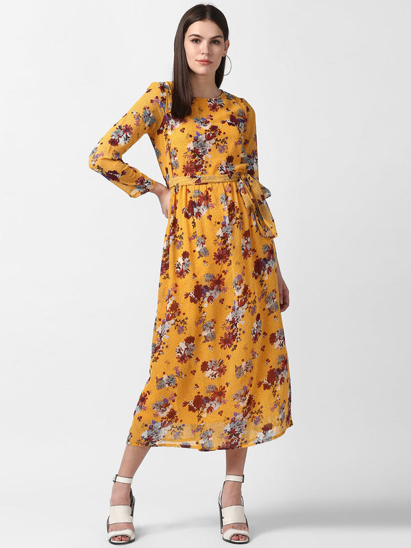 Women's Floral Chiffon Dress with Belt