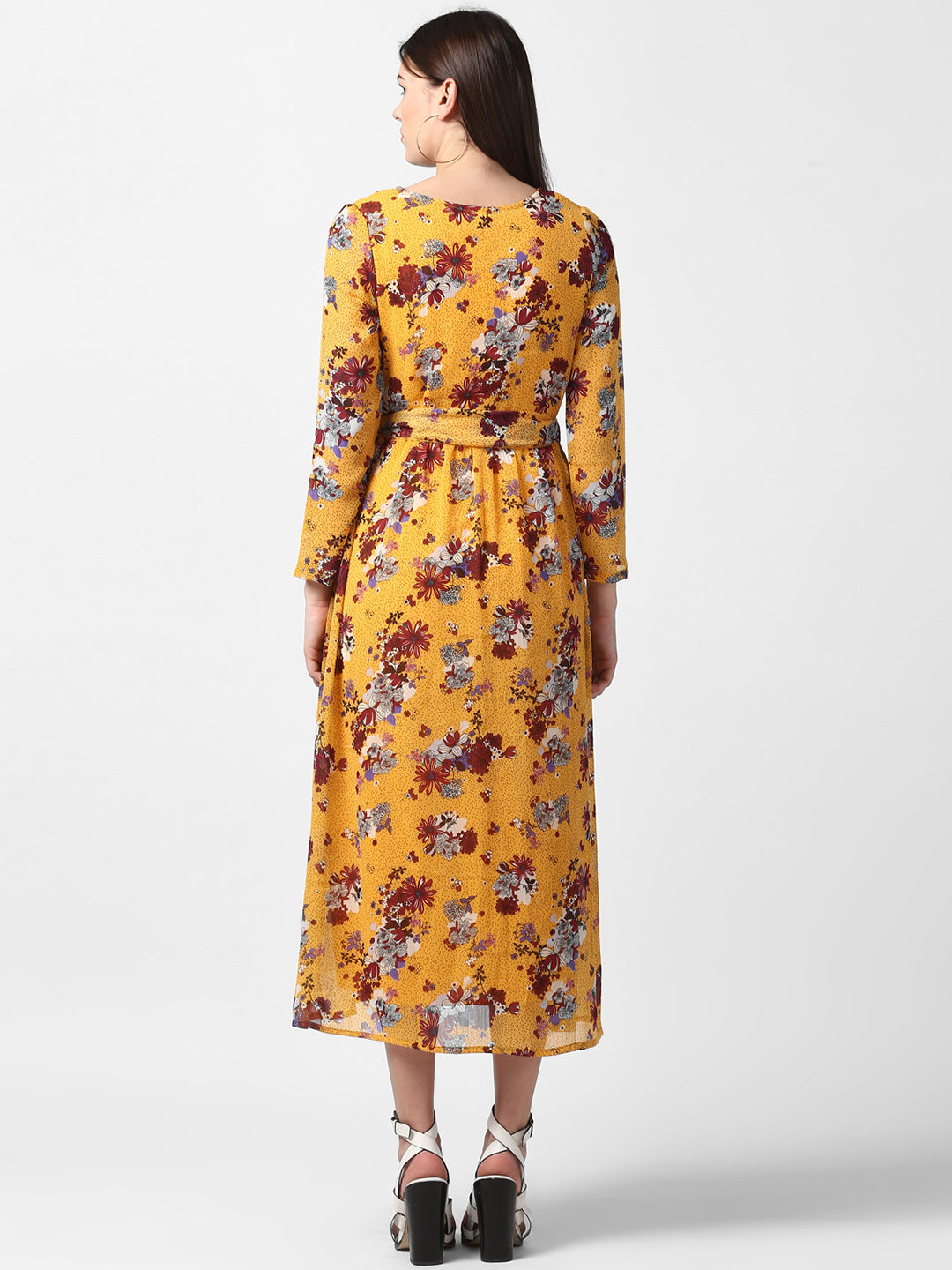 Women's Floral Chiffon Dress with Belt