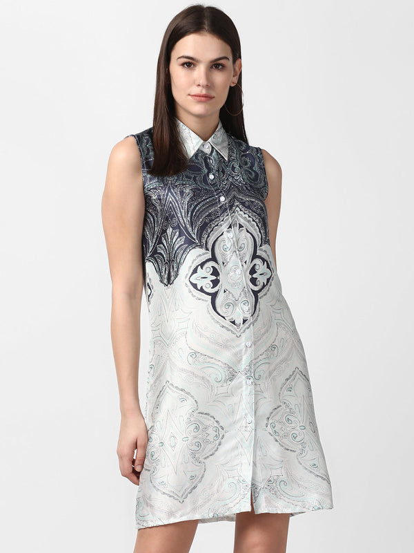 Women's Satin Printed Dress with front Buttons