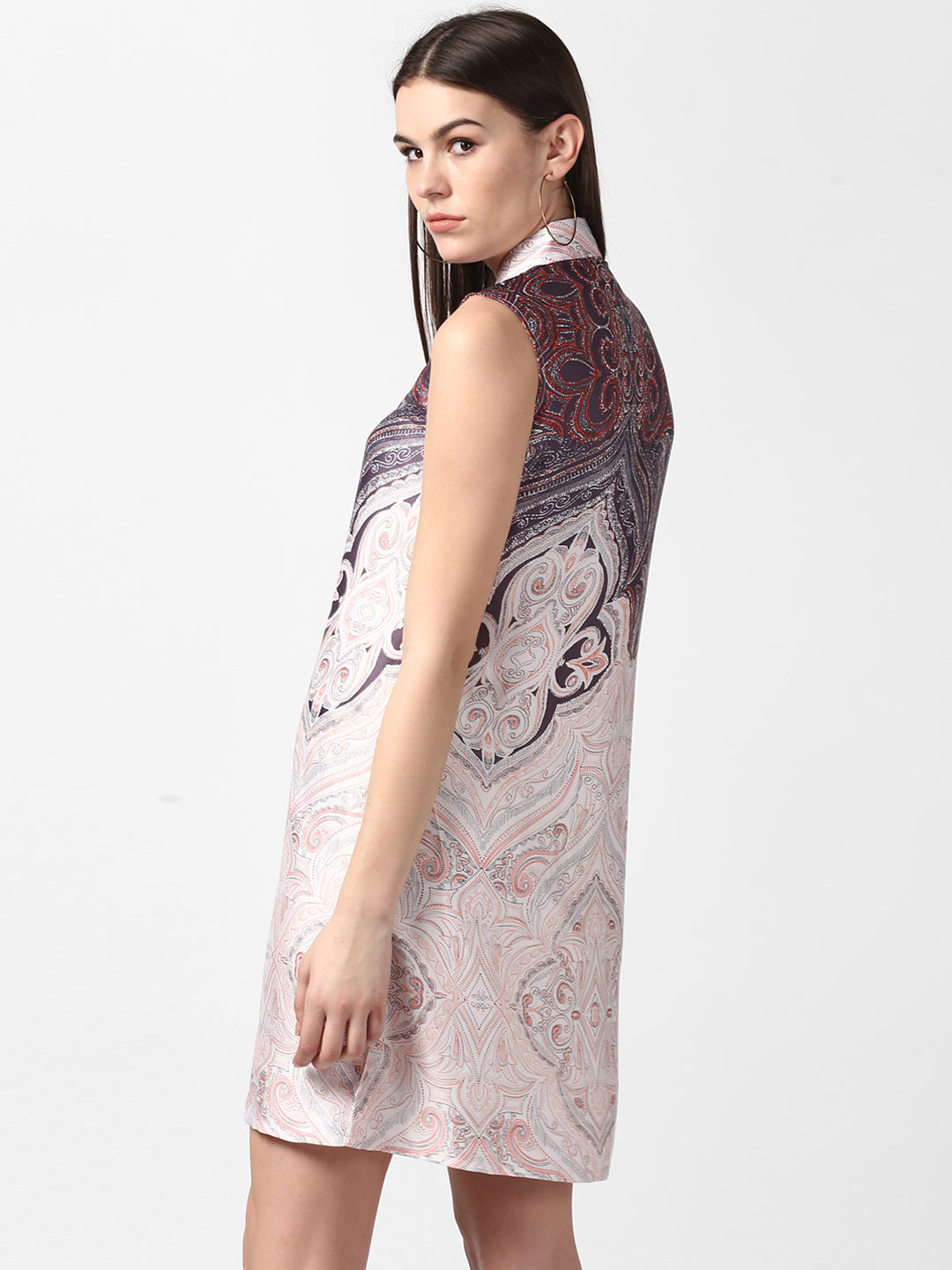 Women's Satin Printed Dress with front Buttons