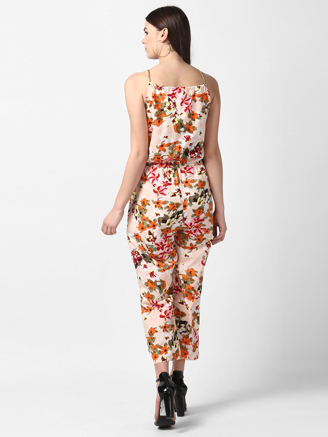 Women's Floral Printed Jumpsuit with Gold Lace Neckstrap