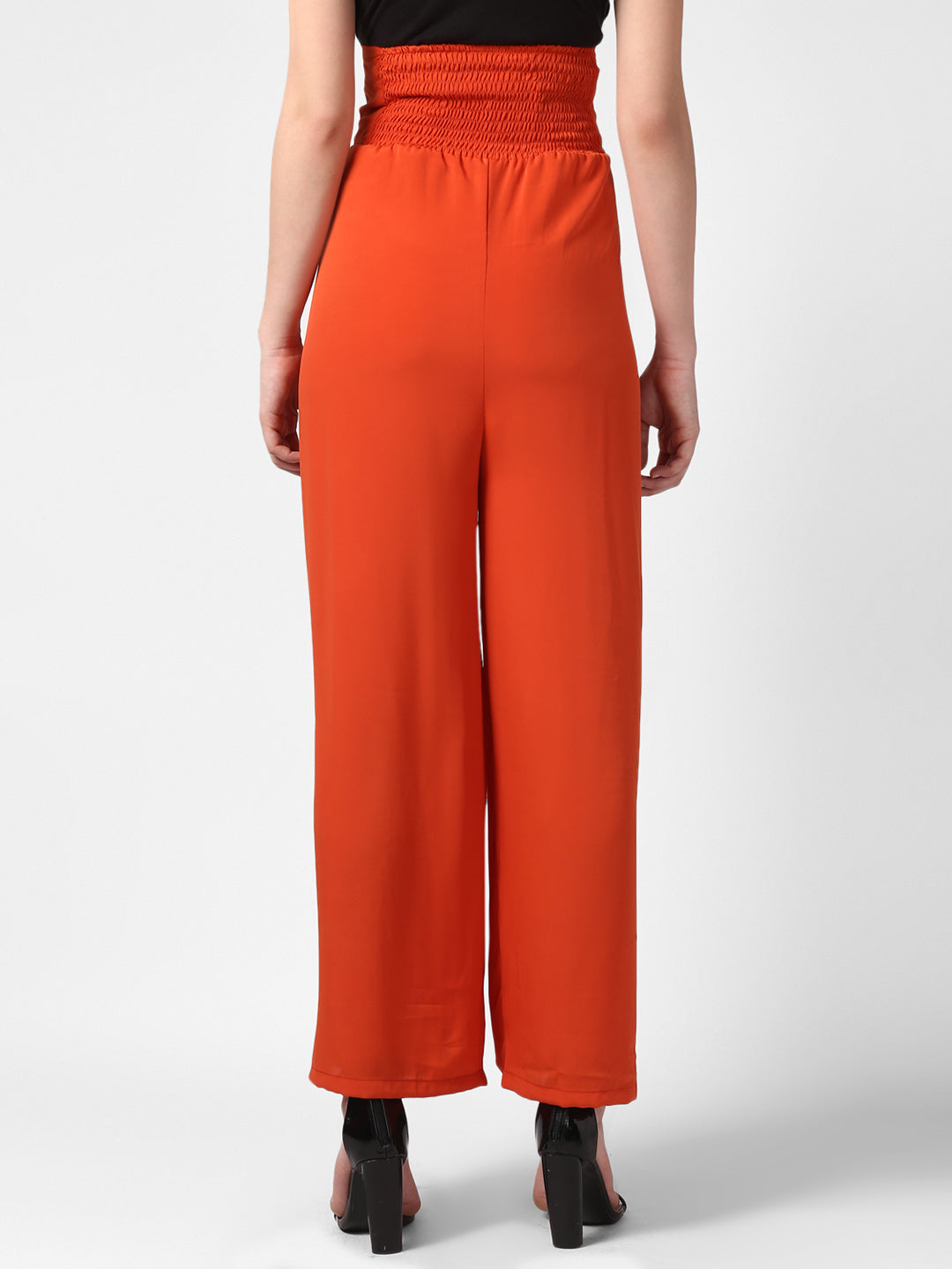 Women's Orange Polyester High Waisted Palazzo with front Rivets and Back Elastic