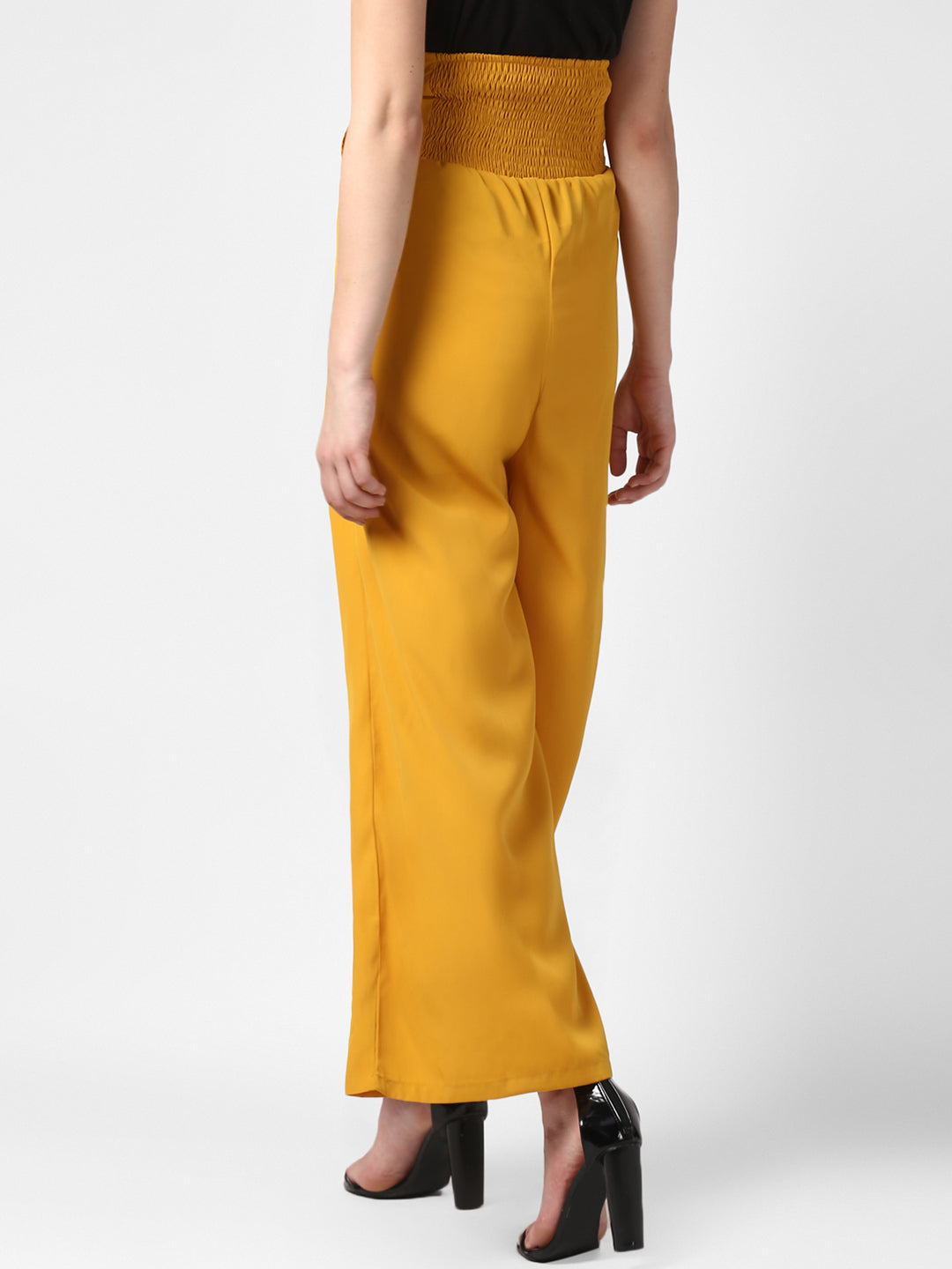 Women's Yellow Polyester High Waisted Palazzo with front Rivets and Back Elastic