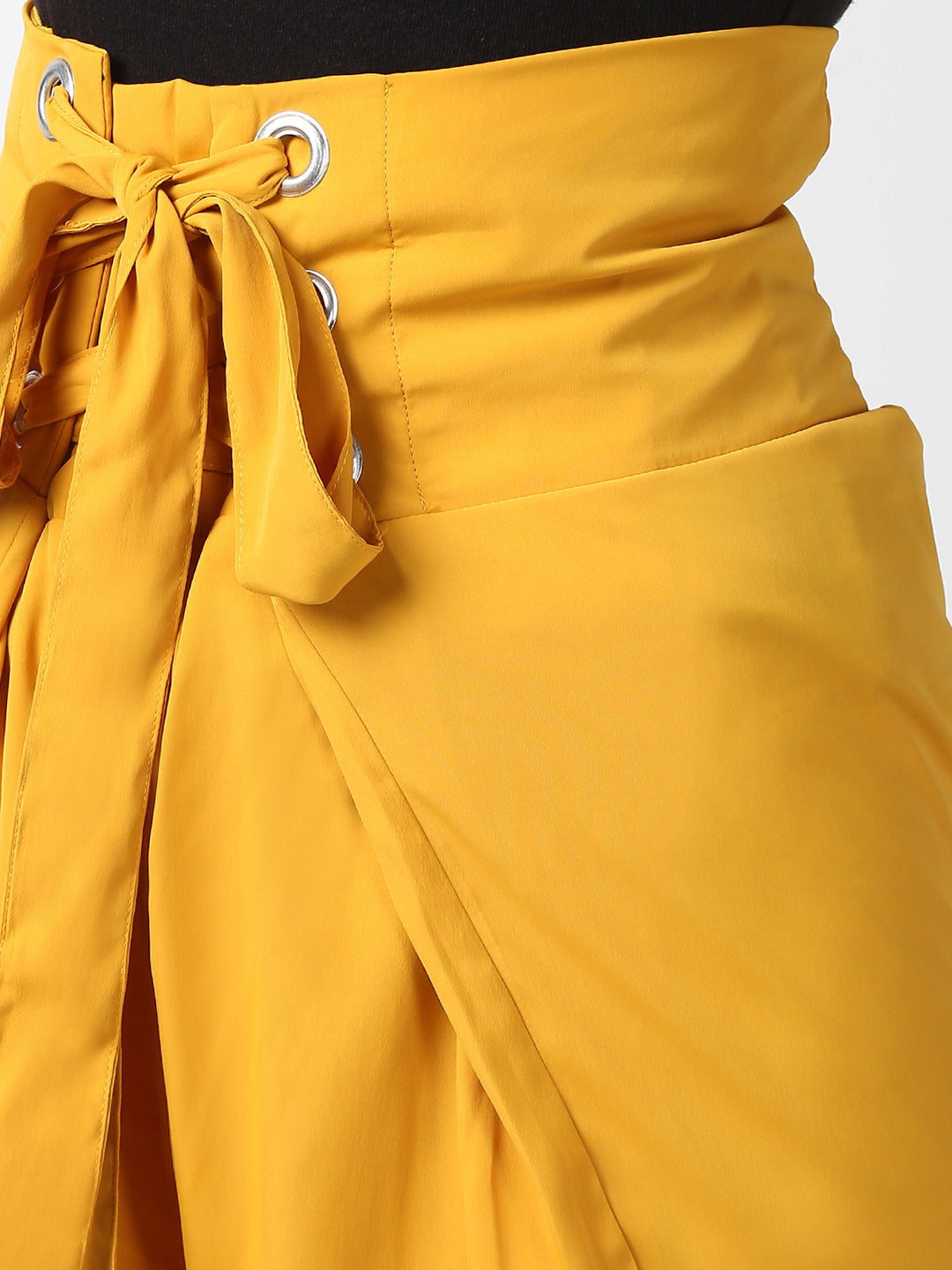 Women's Yellow Polyester High Waisted Palazzo with front Rivets and Back Elastic
