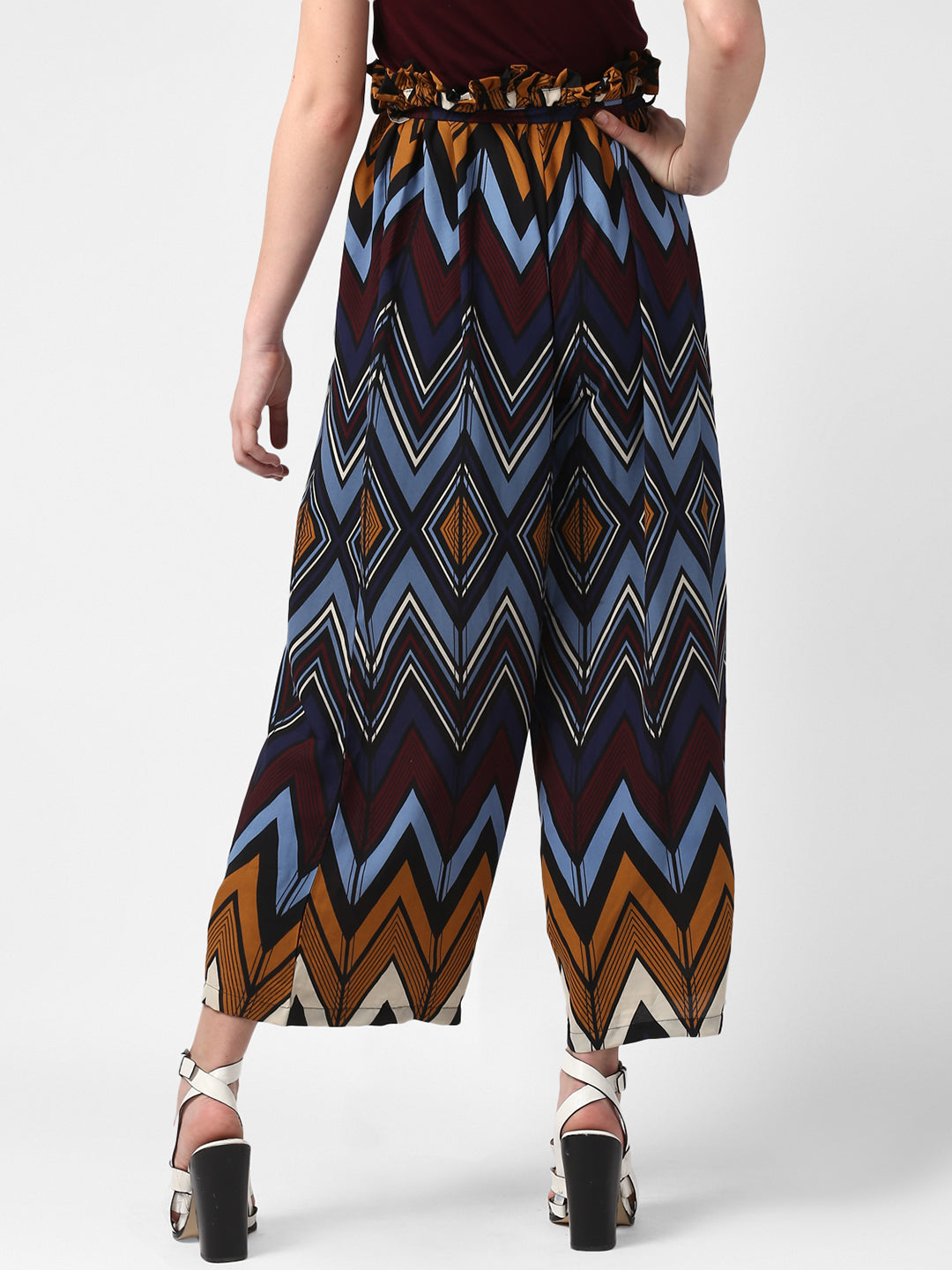 Women's MultiColour Chevron Print Paperbag Pants with elasticated waistband