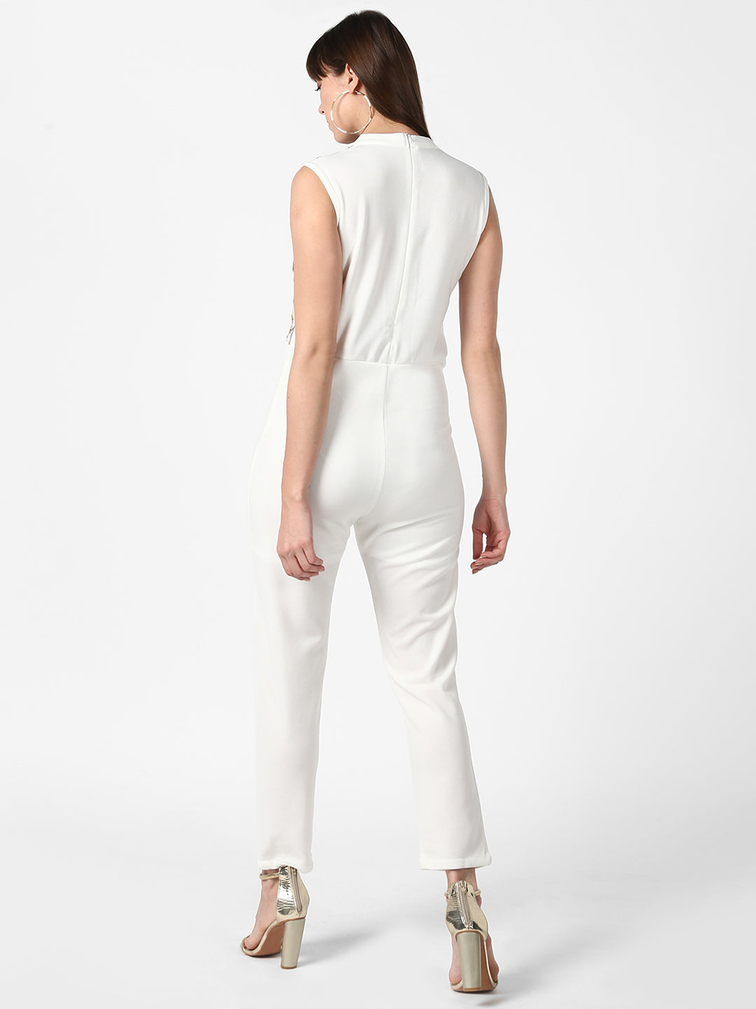 Women's White and Golden-Silver Sequin Jumpsuit