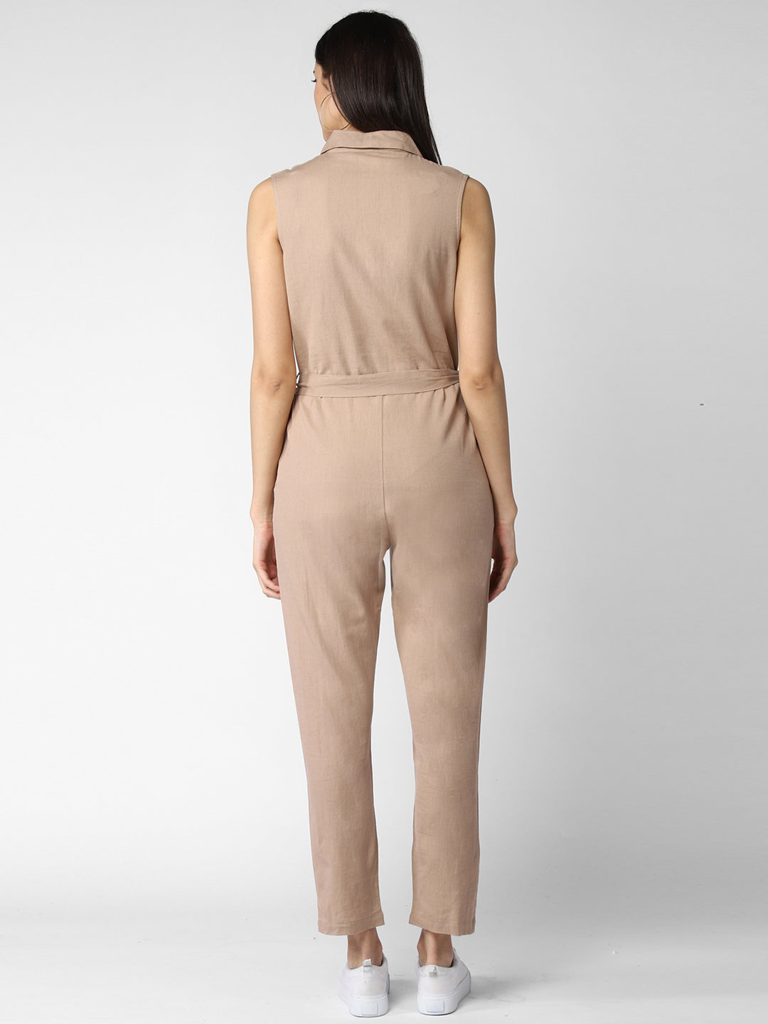 Women's Cotton Linen Beige Jumpsuit