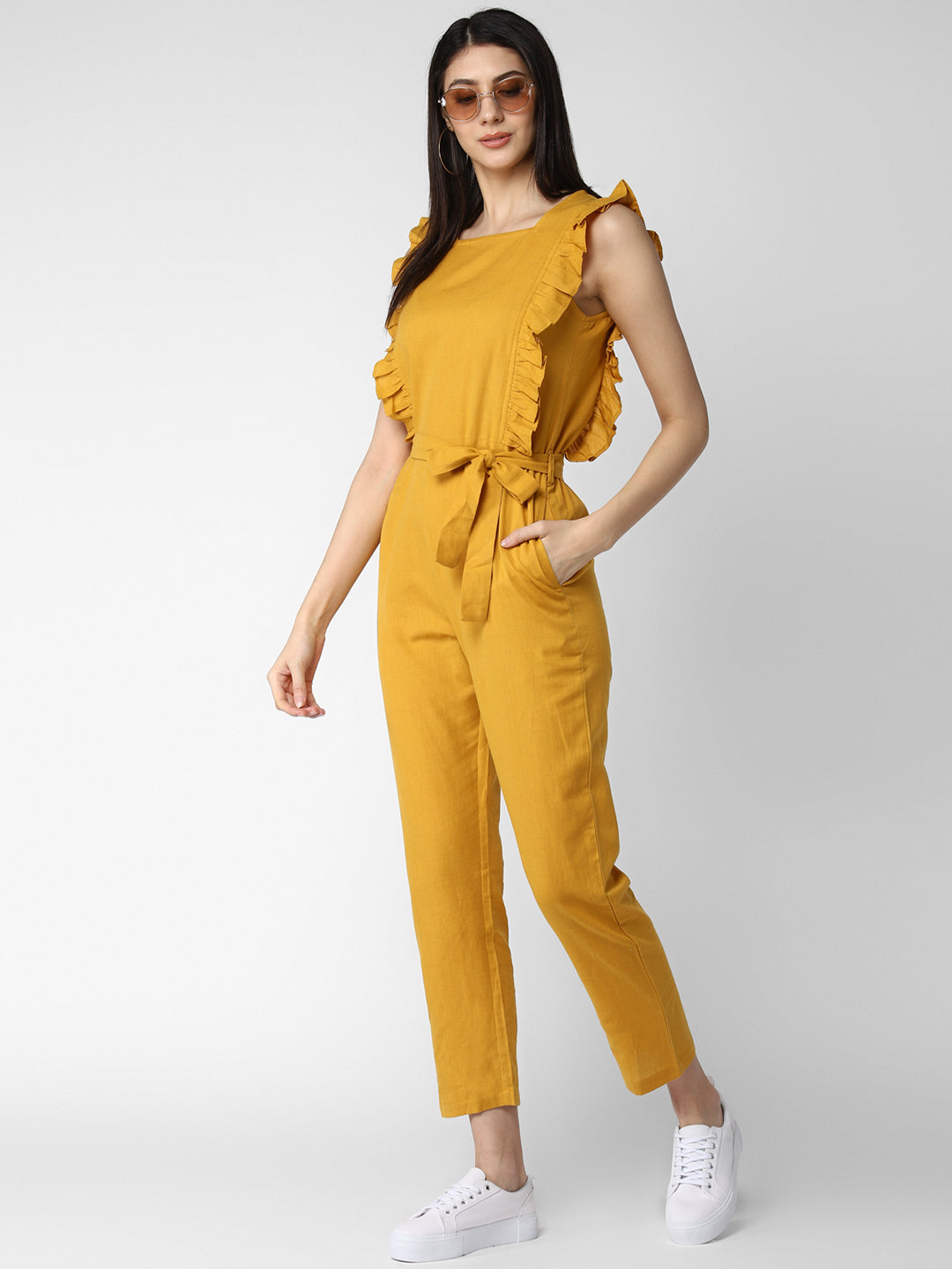 Women's Cotton Linen Yellow Jumpsuit