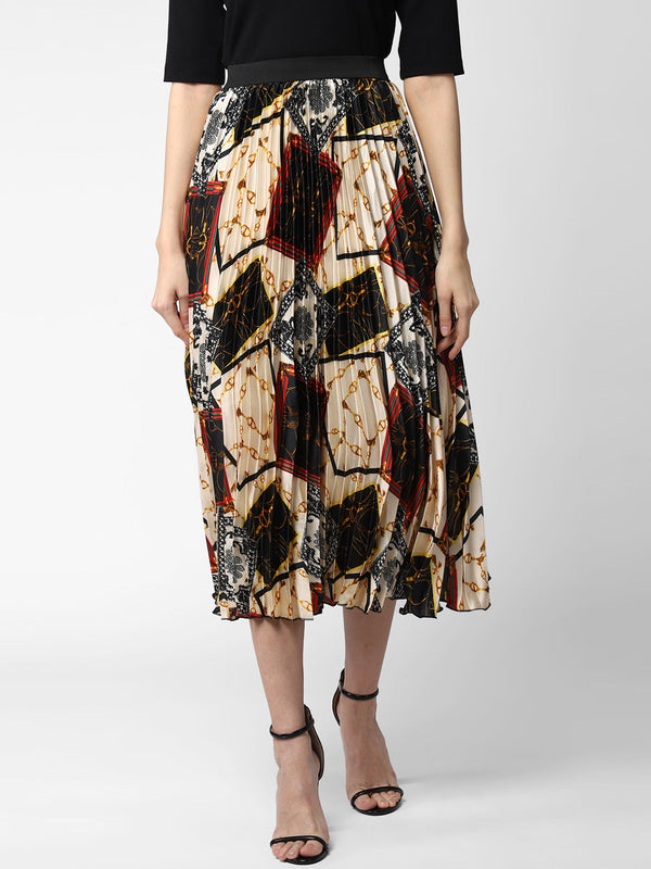 Women's Satin Printed Pleated Skirt