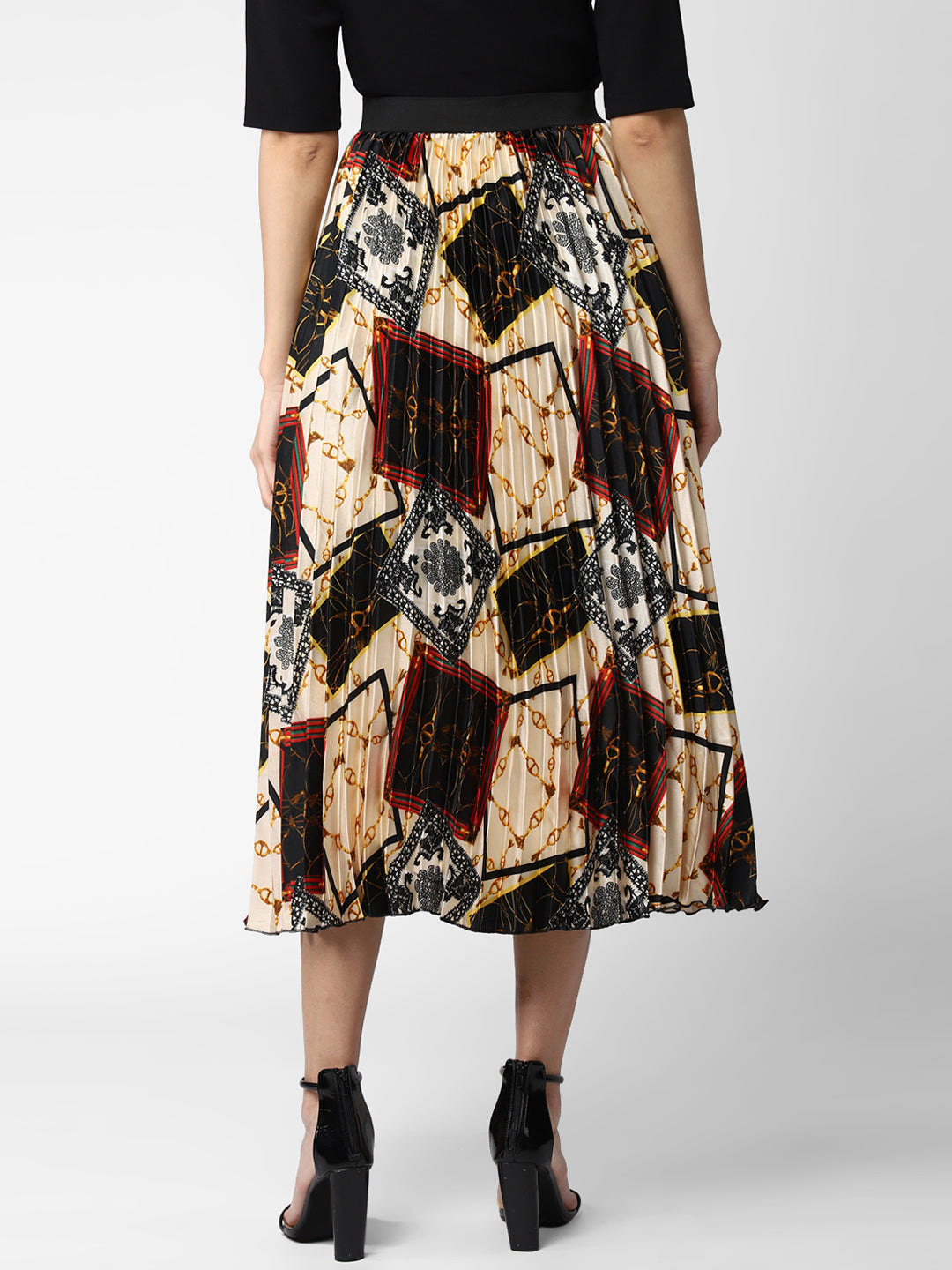 Women's Satin Printed Pleated Skirt