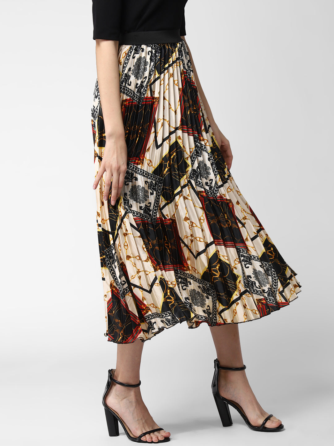 Women's Satin Printed Pleated Skirt