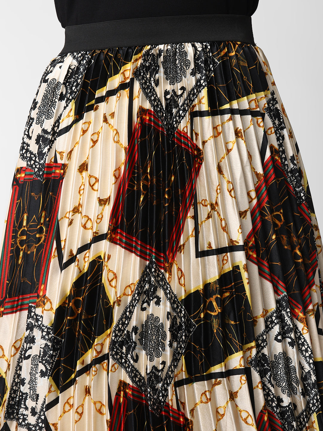 Women's Satin Printed Pleated Skirt