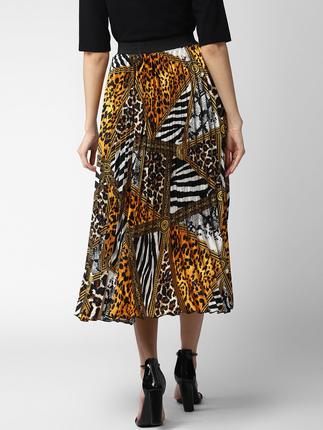 Women's Satin Printed Pleated Skirt