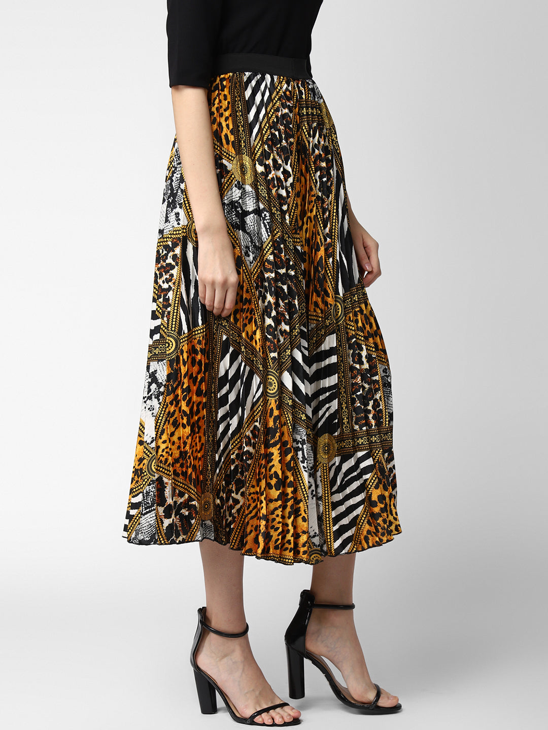 Women's Satin Printed Pleated Skirt