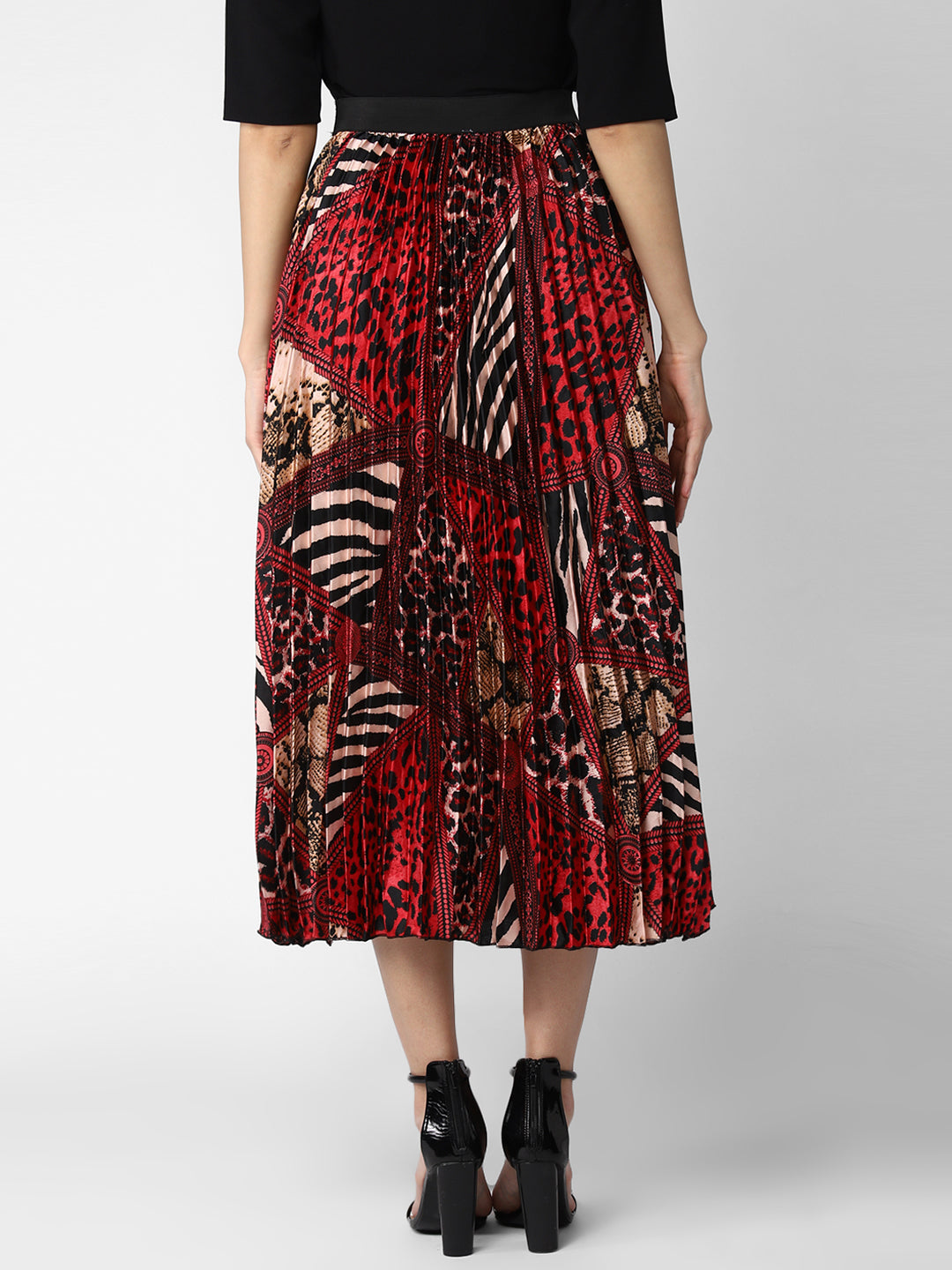 Women's  Satin Printed Pleated Skirt