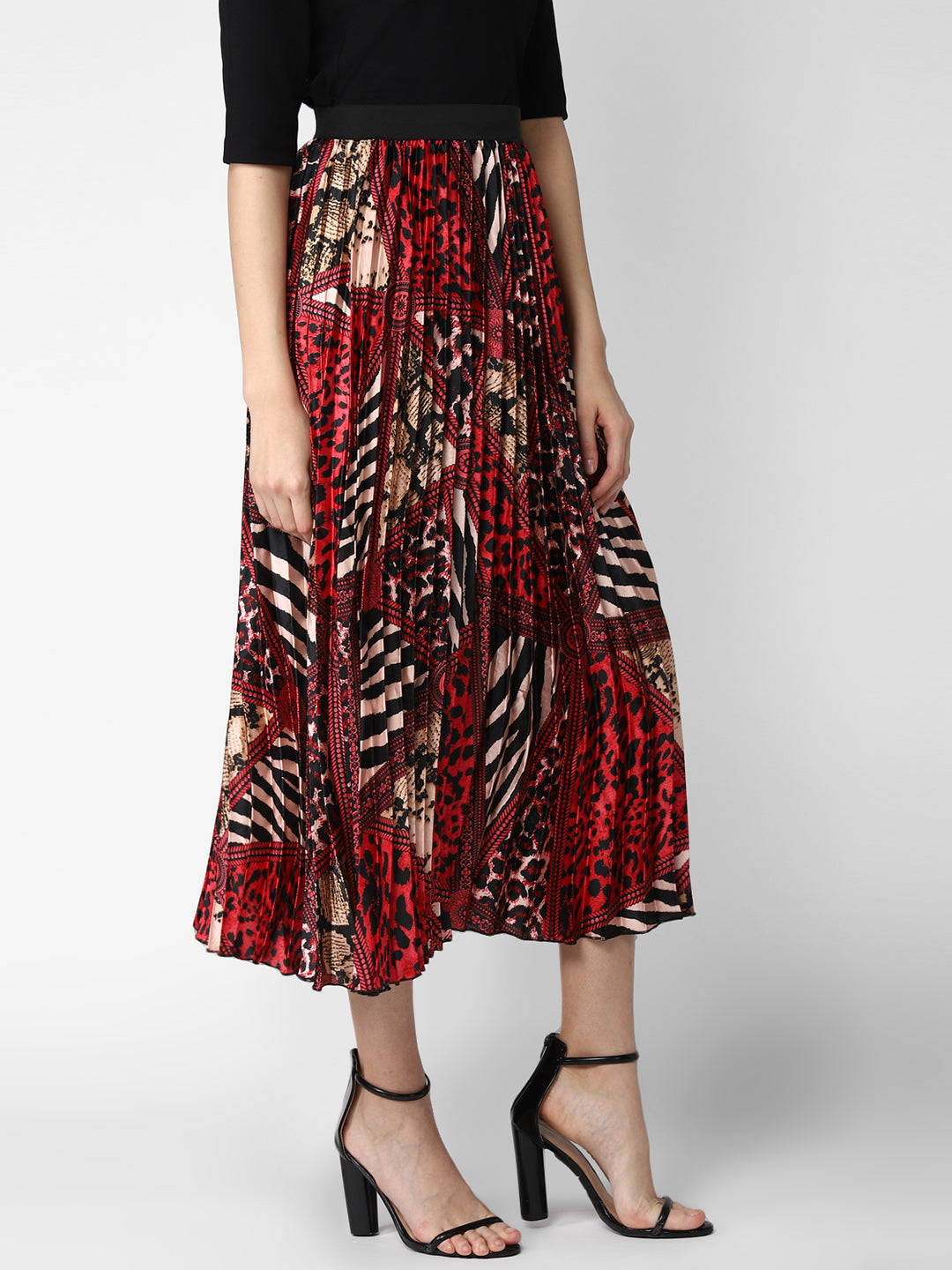 Women's  Satin Printed Pleated Skirt